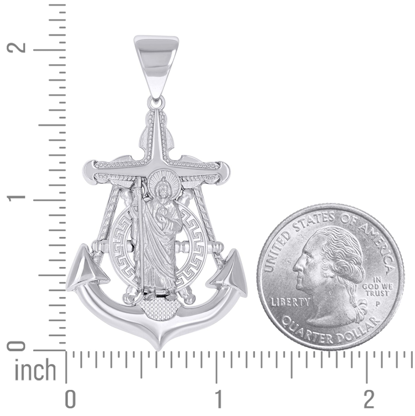 Sterling Silver Mens Greek Key Anchor Ship Wheel St, Jude Cross Religious Pendant