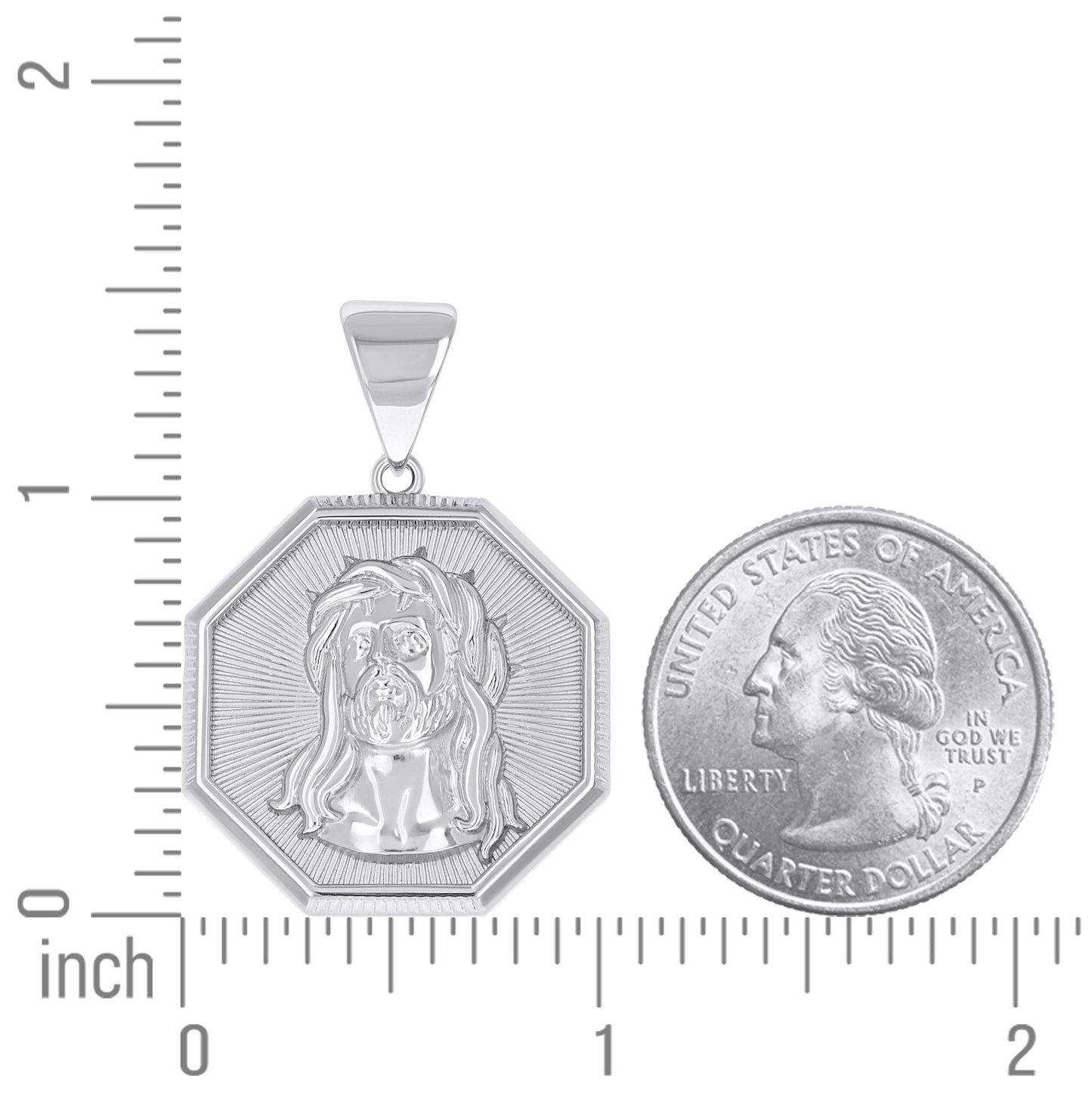 Sterling Silver Unisex Octagon Jesus Religious Pendant