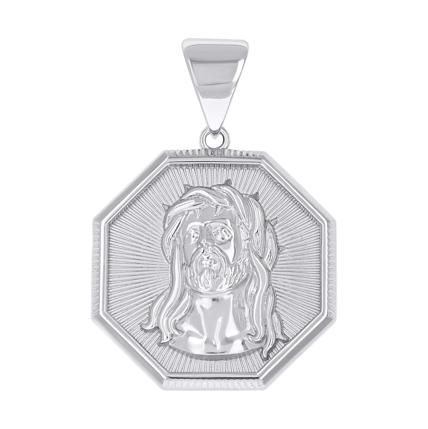 Sterling Silver Unisex Octagon Jesus Religious Pendant