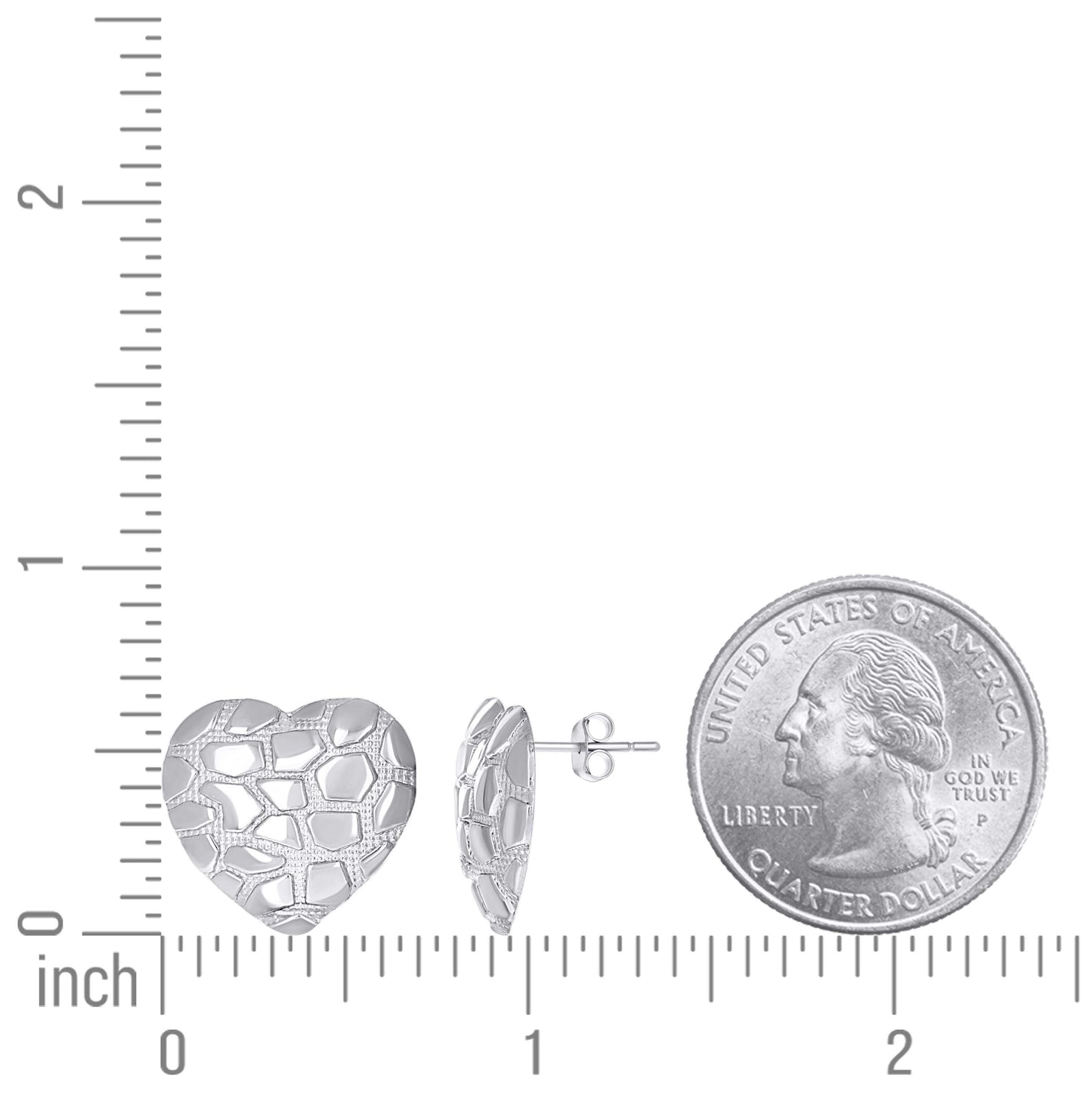 Sterling Silver Womens Nugget Hearts Stud Earrings
