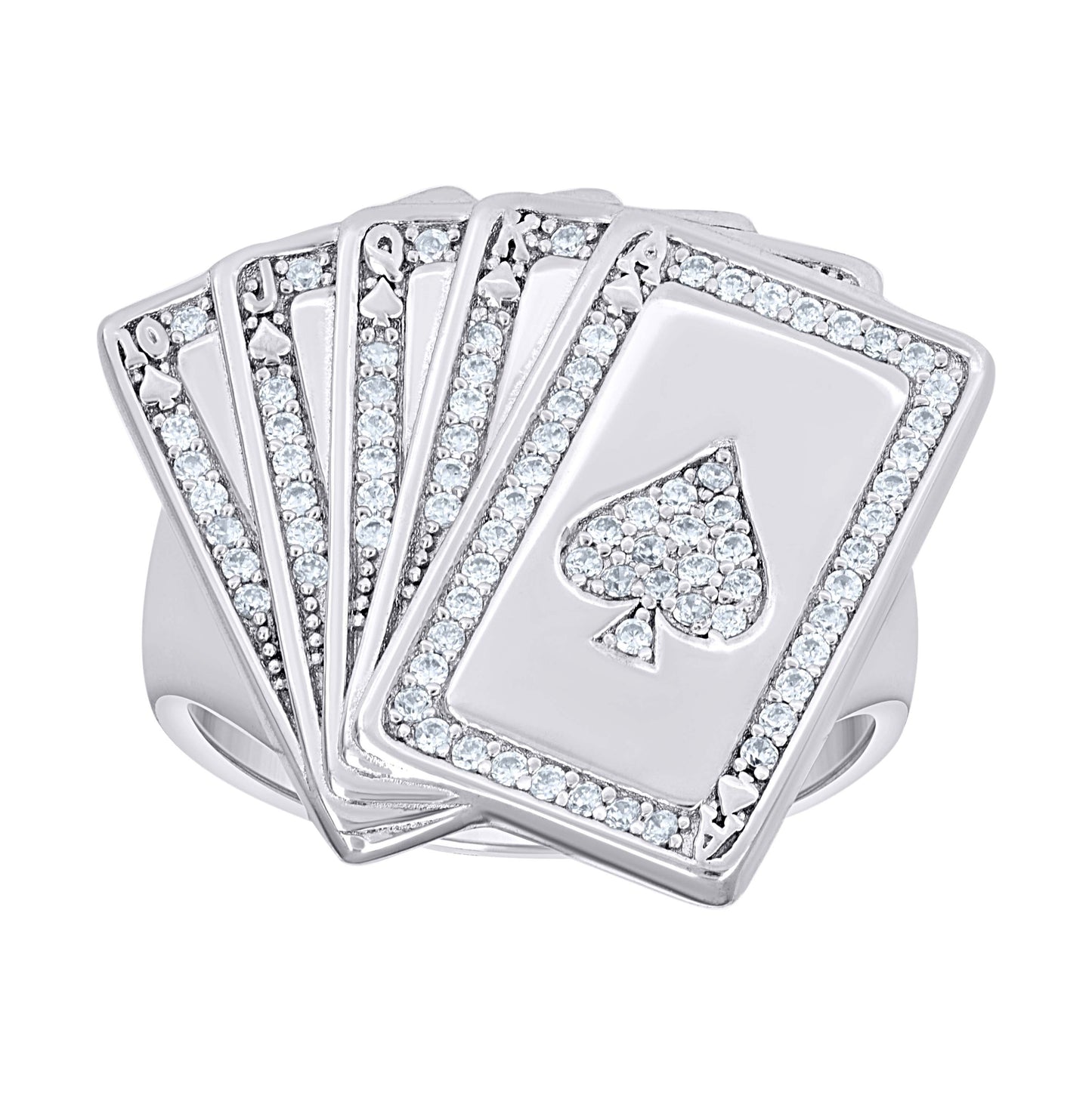 Sterling Silver Mens Cubic-Zirconia Poker Cards Gambling Bridal Anniversary Wedding Engagement Band Ring