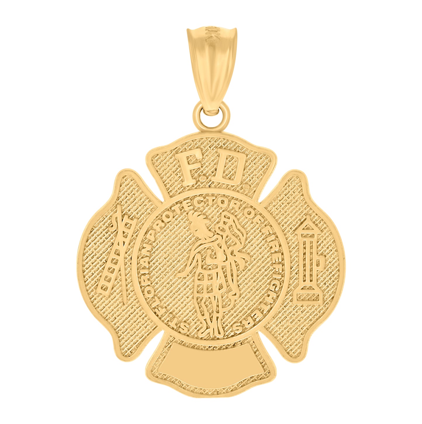 10K Yellow Gold Unisex Fire Department Badge Charm Pendant