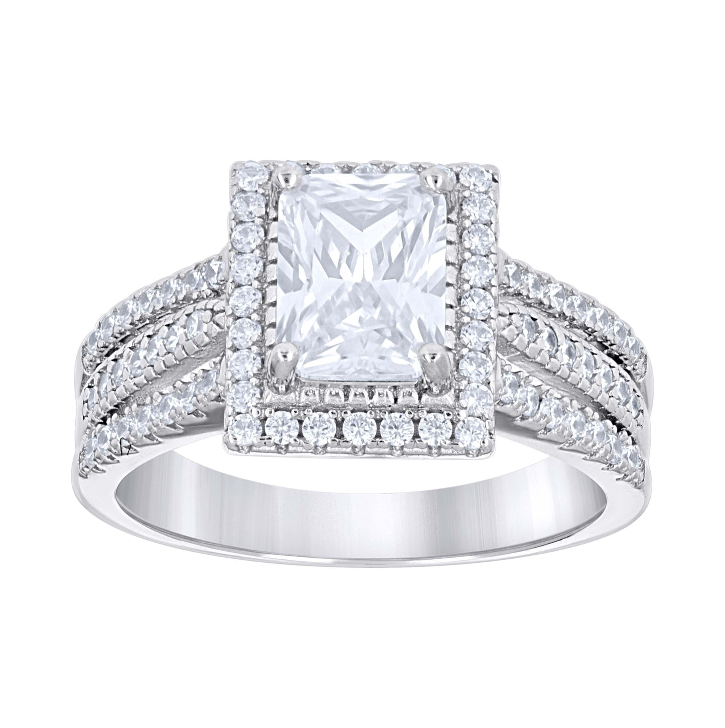 Sterling Silver Womens Emerald Round Cubic-Zirconia Rectangle Head Bridal Anniversary Engagement Wedding Ring
