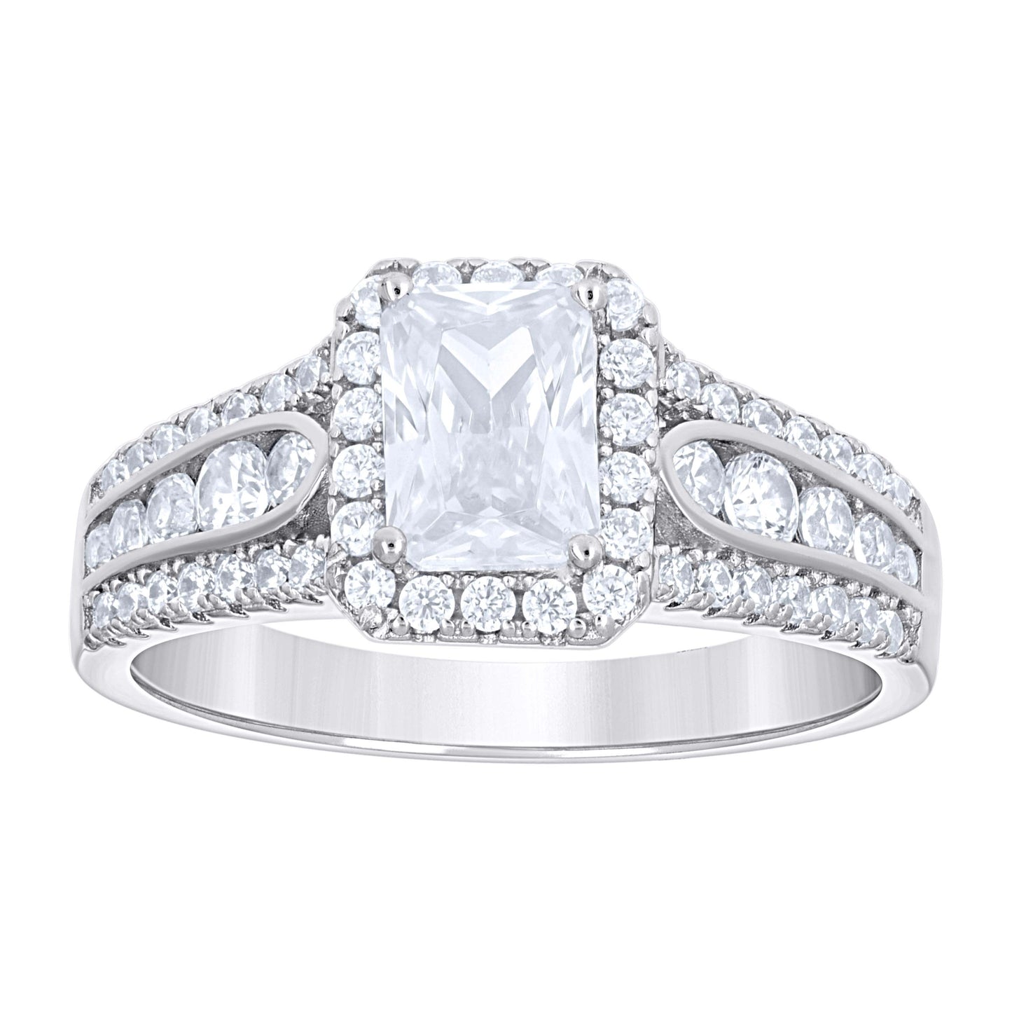 Sterling Silver Women's Emerald Round Cubic-Zirconia Rectangle Head Bridal Anniversary Engagement Wedding Ring