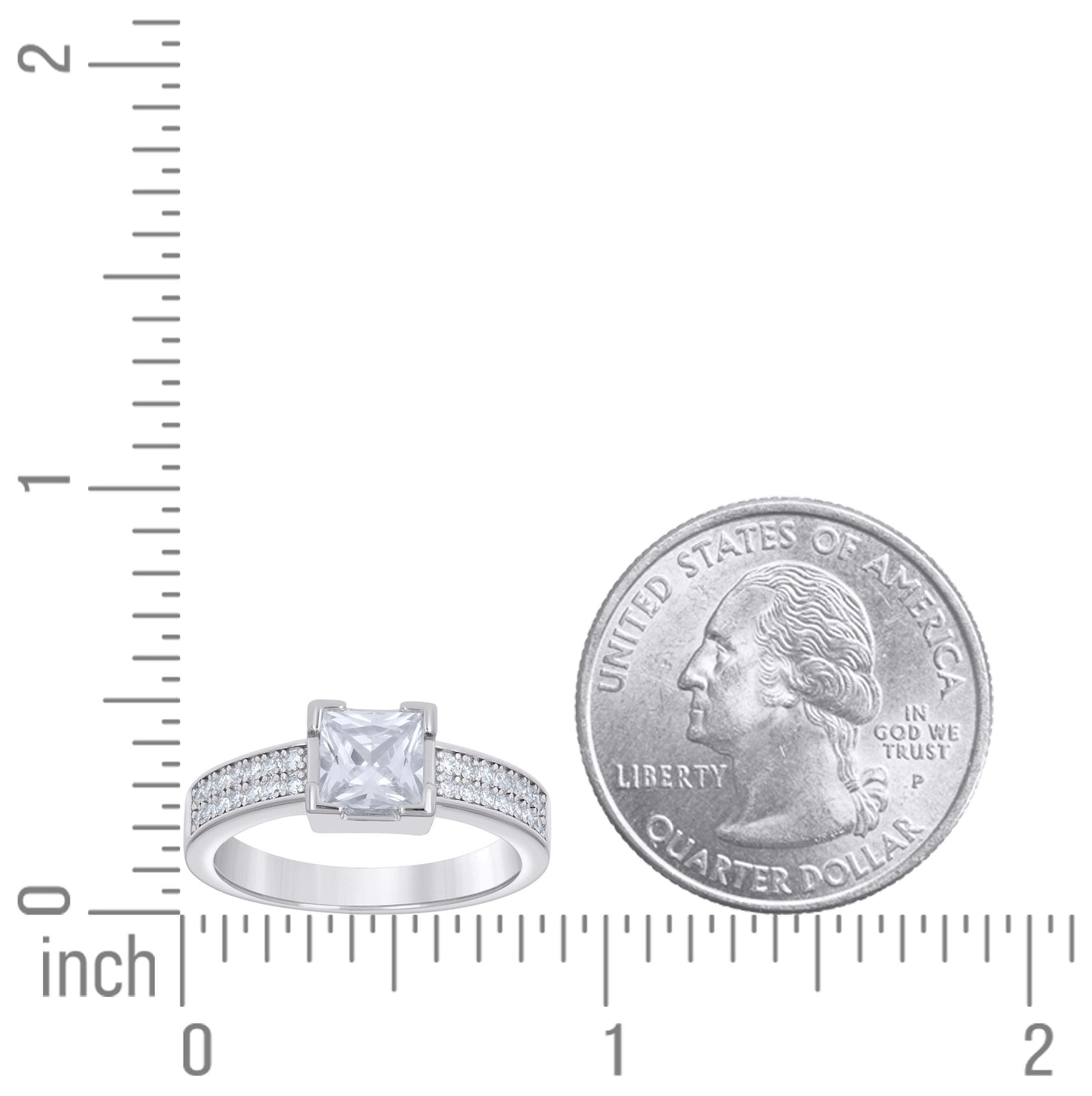 Sterling Silver Womens Princess-Cut Round Cubic-Zirconia Square Head Bridal Anniversary Engagement Wedding Ring