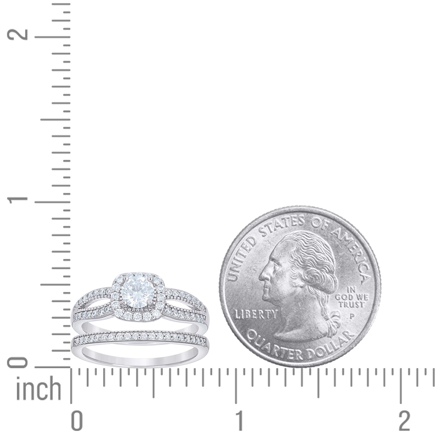 Sterling Silver Womens Cubic-Zirconia Square Head Duo Bridal Anniversary Wedding Engagement Band Ring Set