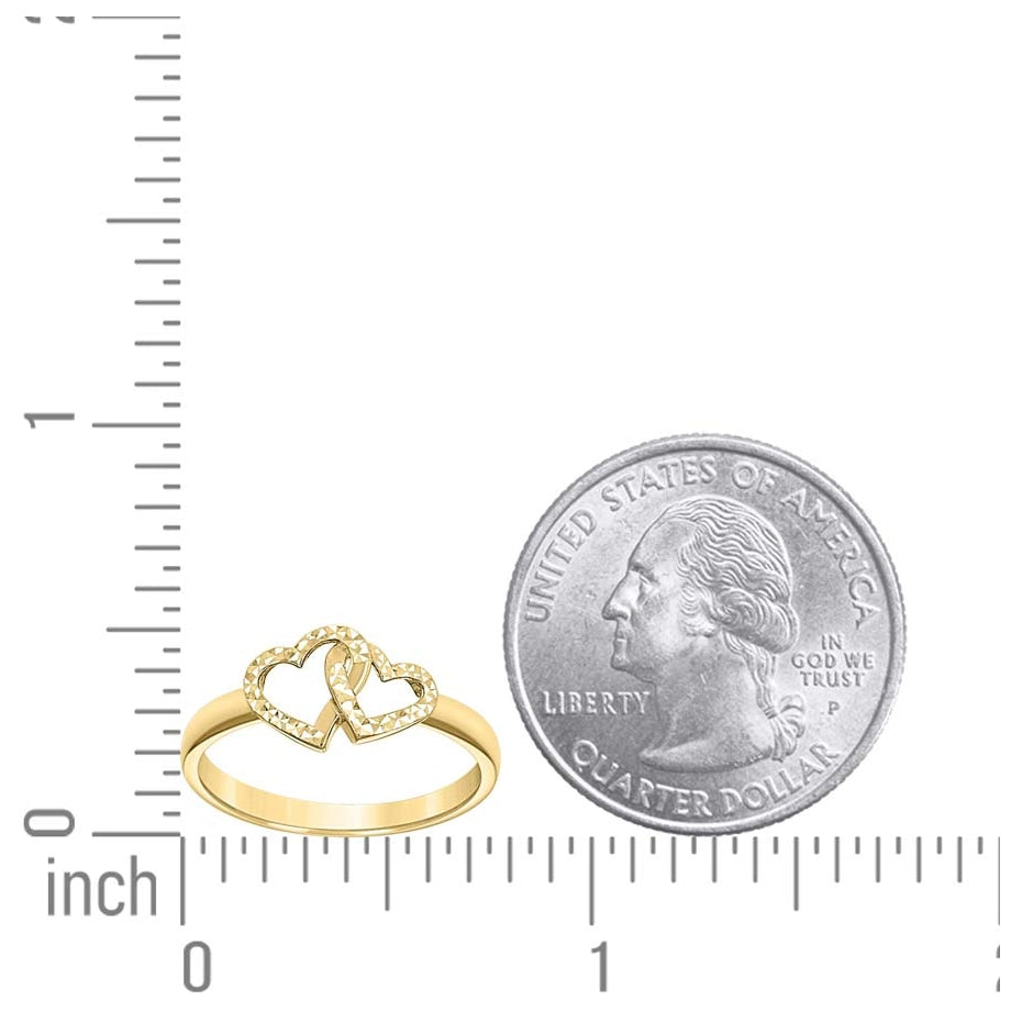 14K Yellow Gold Womens Interlock Hearts Ring