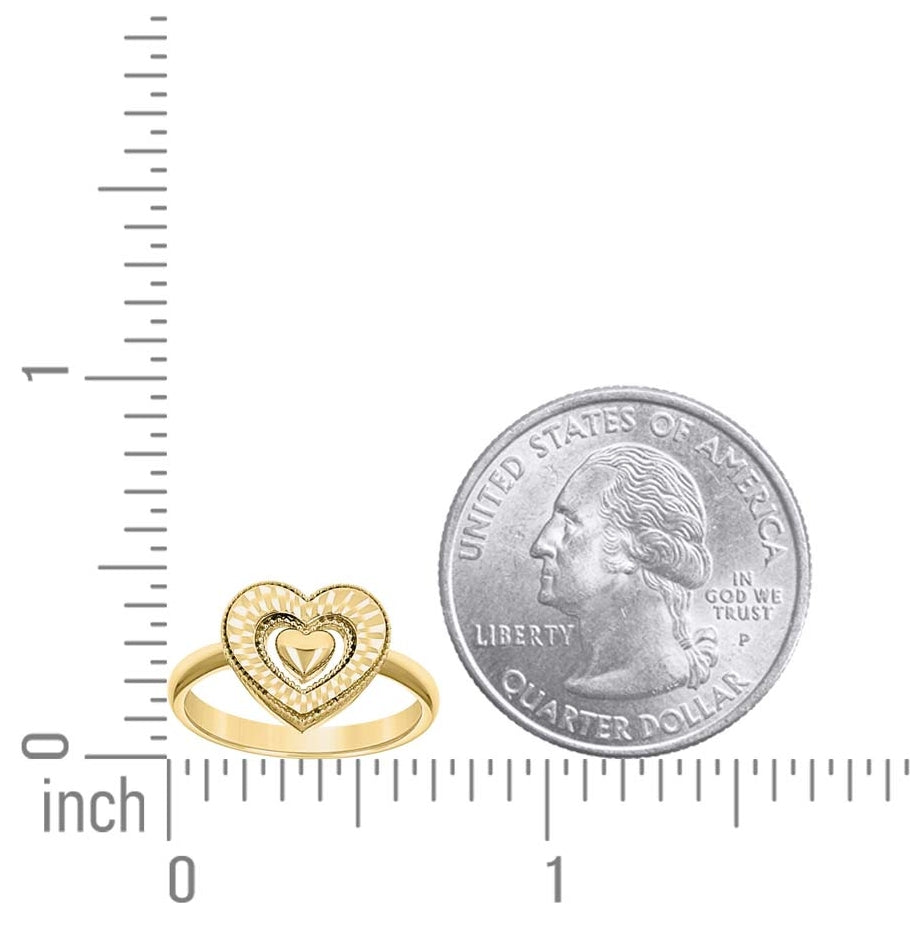 14K Yellow Gold Womens Heart in Heart Ring