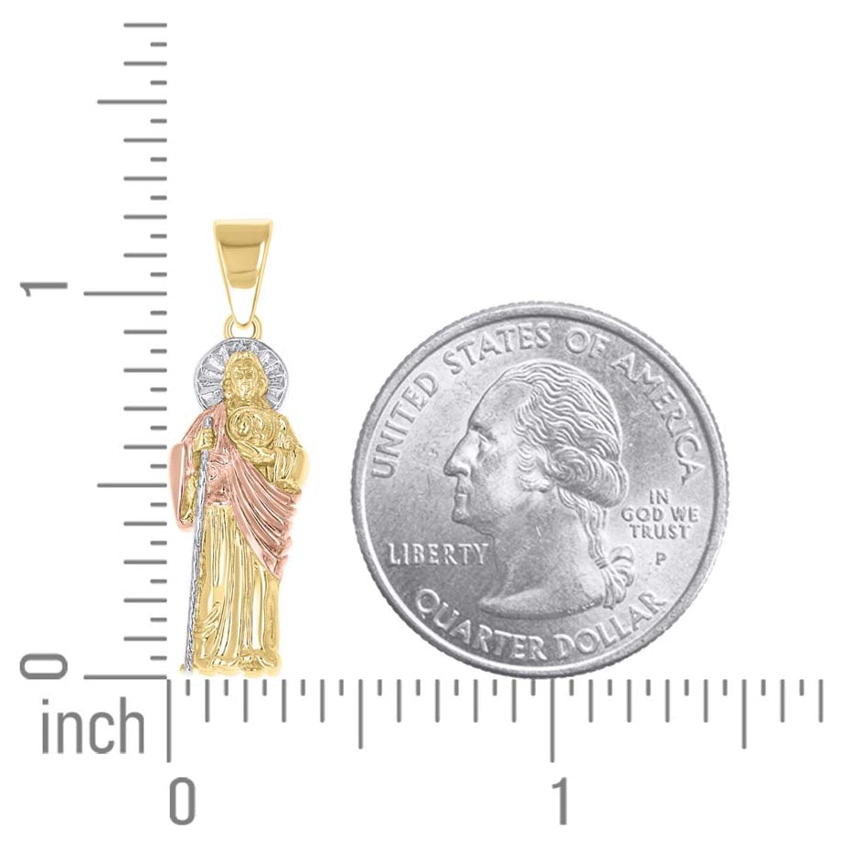 14K Tri-Color Gold Unisex St. Jude Saint Religious Pendant