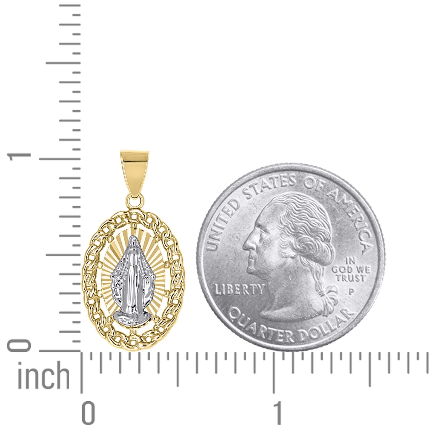10K Two-Tone Gold Unisex Cuban Border Guadalupe Religious Pendant