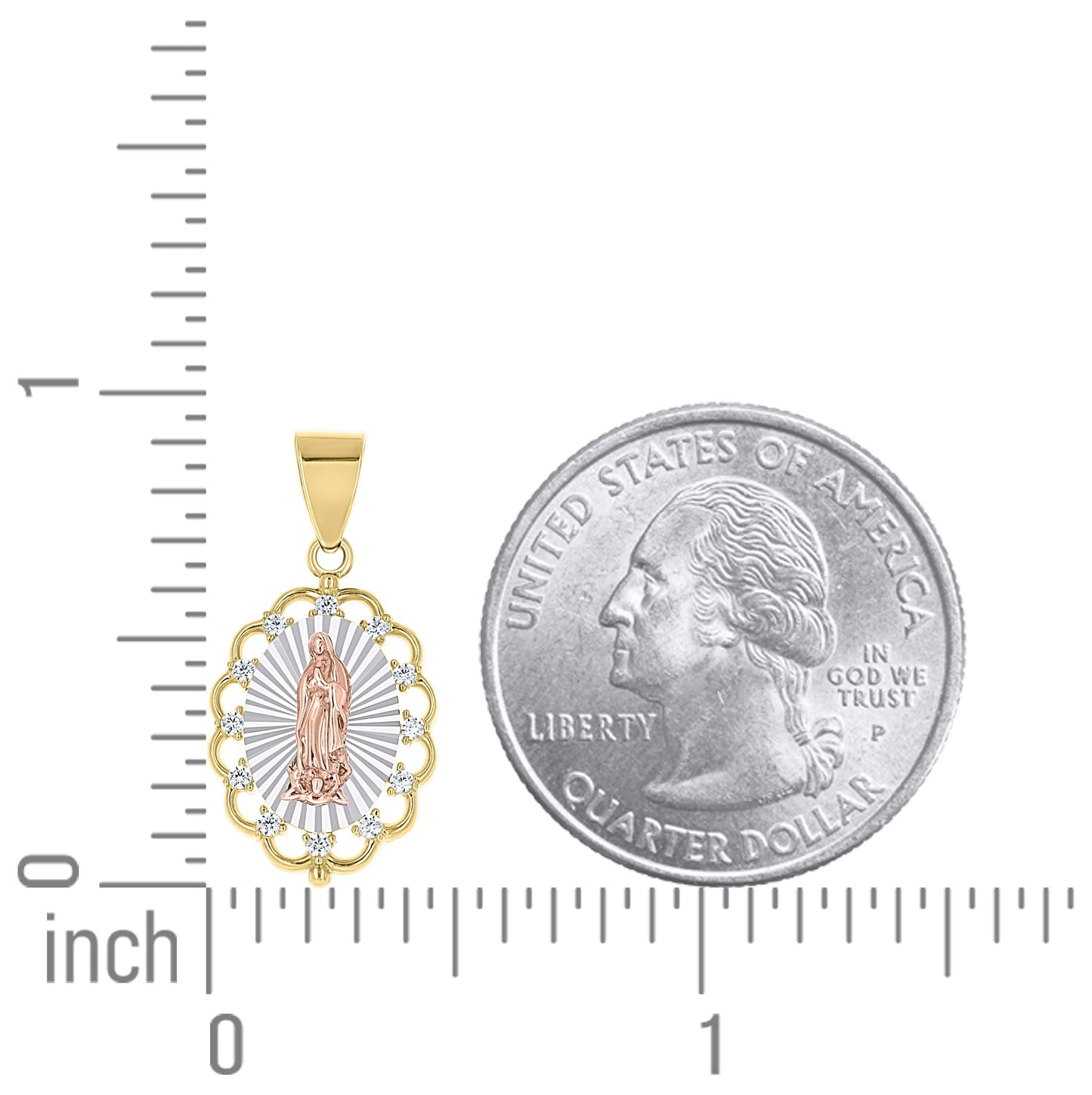 10K Tri-Color Gold Unisex Cubic-Zirconia Guadalupe Religious Pendant
