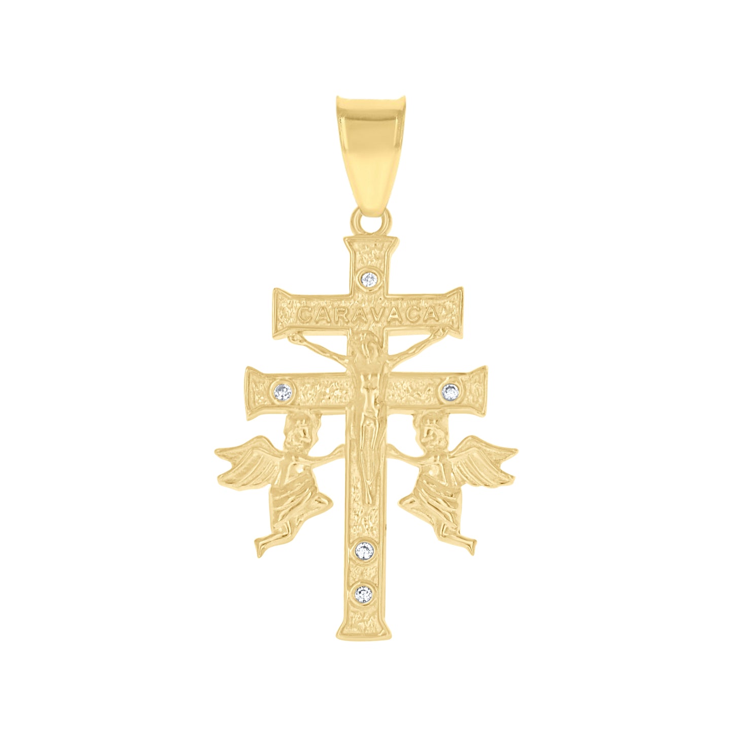10K Yellow Gold Unisex Cubic-Zirconia Caravaca Cross Religious Pendant