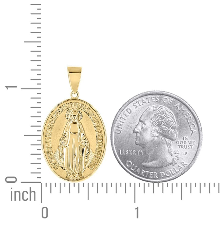 14K Yellow Gold Unisex Miraculous Medal Religious Pendant
