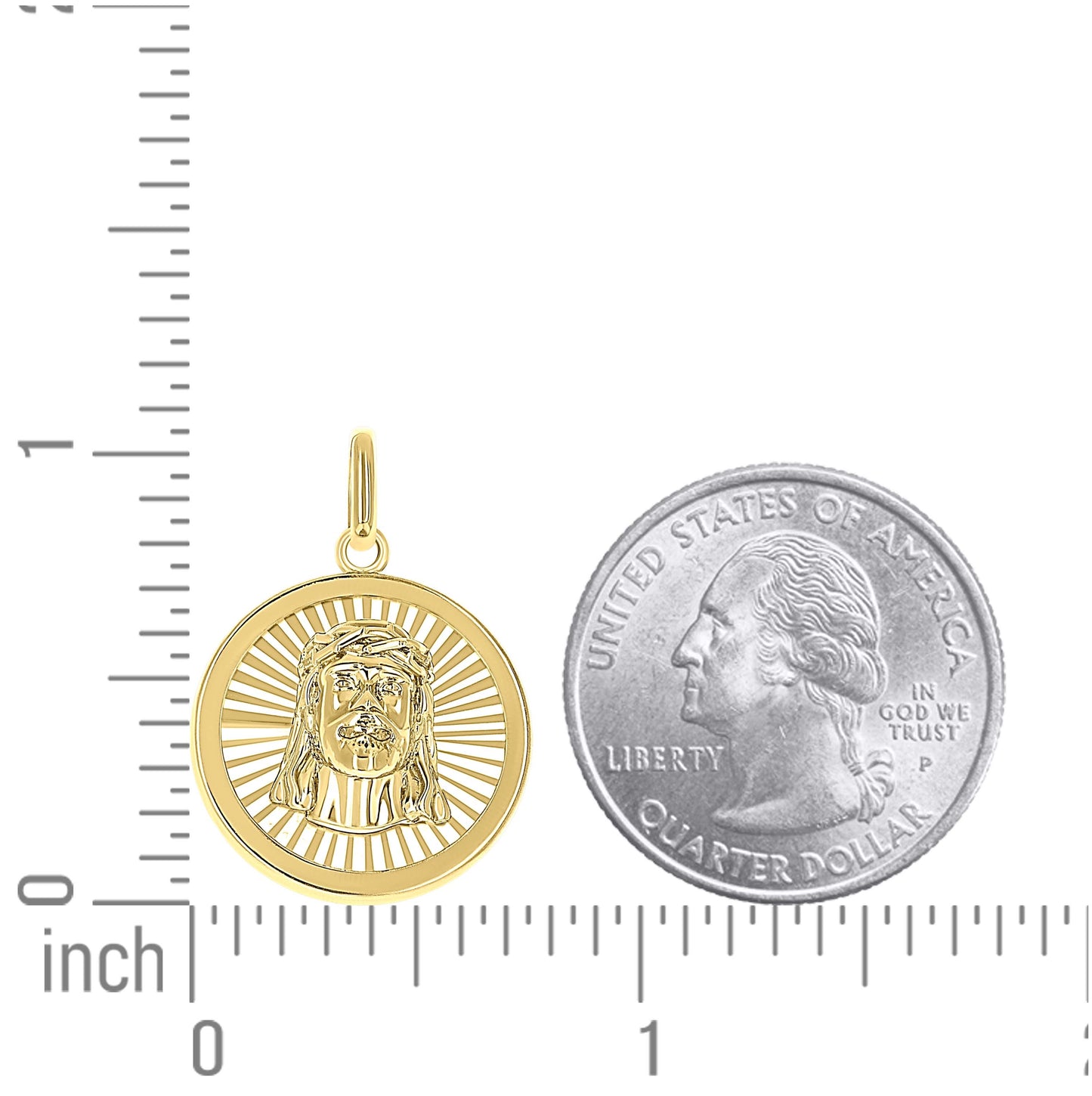 10K Yellow Gold Unisex Round Jesus Religious Pendant