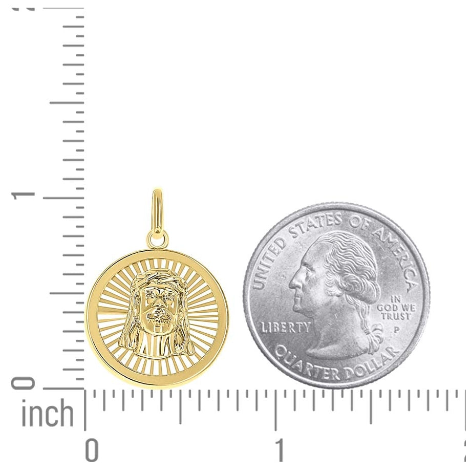 14K Yellow Gold Unisex Round Jesus Religious Pendant