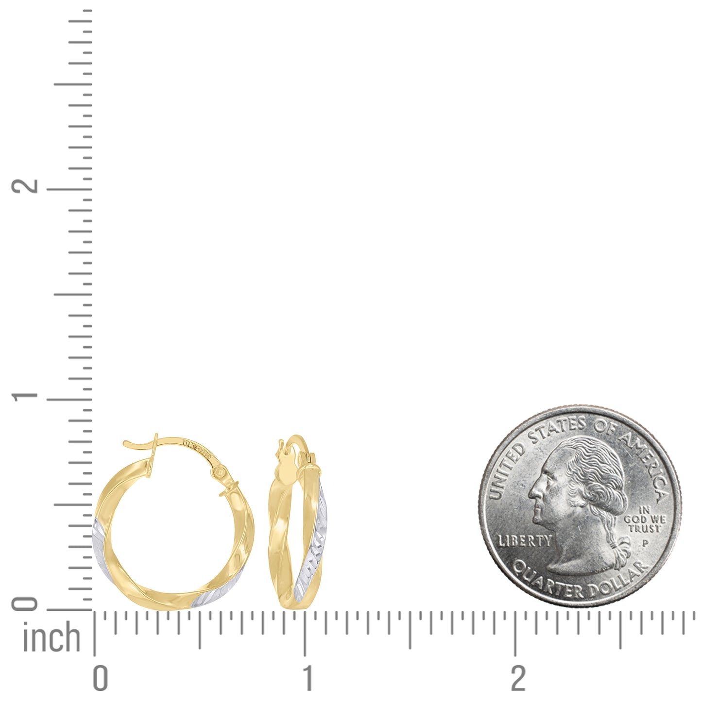 10K Two-Tone Gold Womens Twisted Square Tube Hoop Earrings