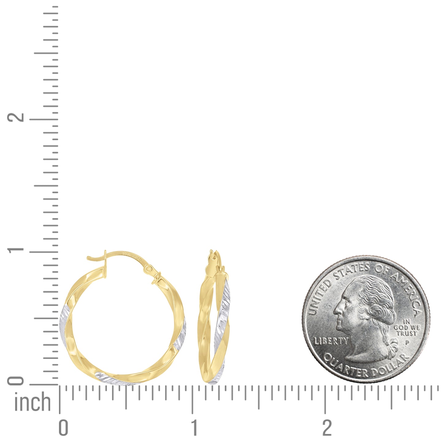 10K Two-Tone Gold Womens Twisted Square Tube Hoop Earrings