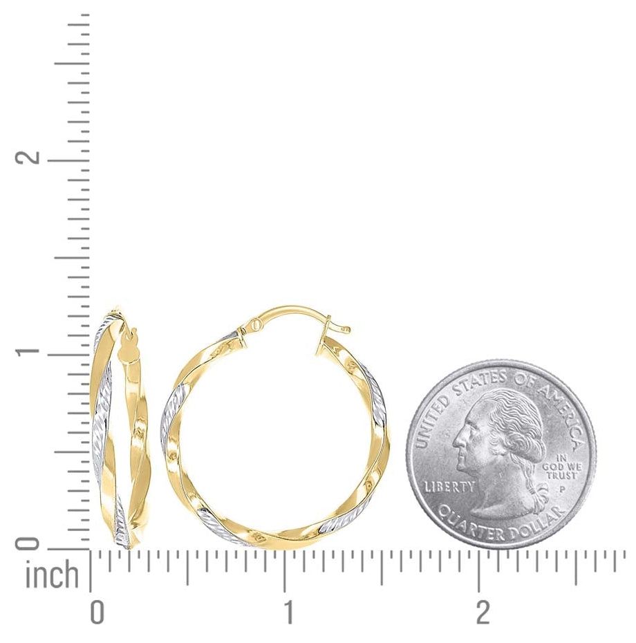 14K Two-Tone Gold Womens Flat Twisted Tube Hoop Earrings