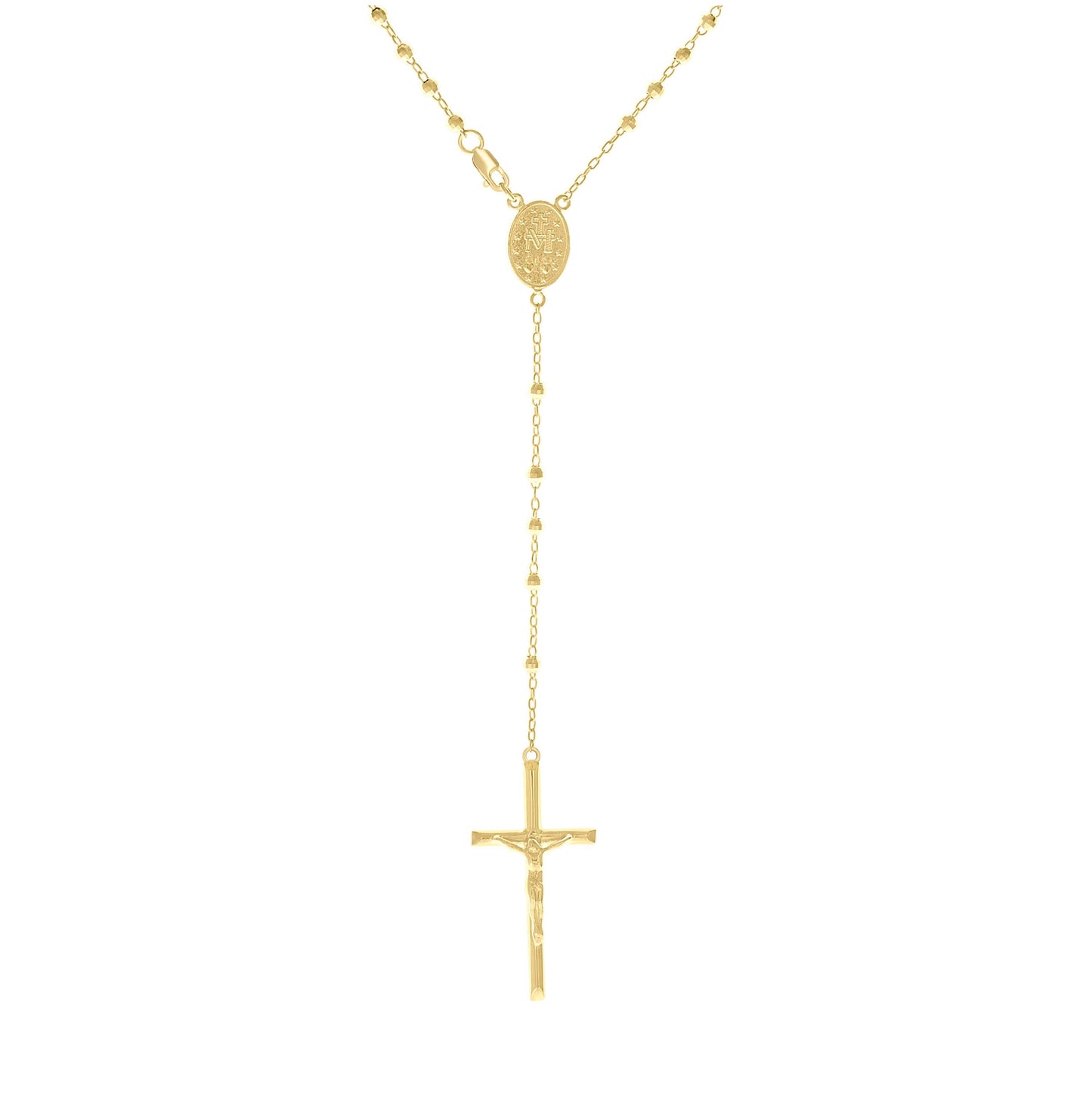 Sterling Silver Or Yellow-Tone Or Rhodium Plated Unisex Guadalupe Crucifix Cross Religious Rosary Necklace 3Mm