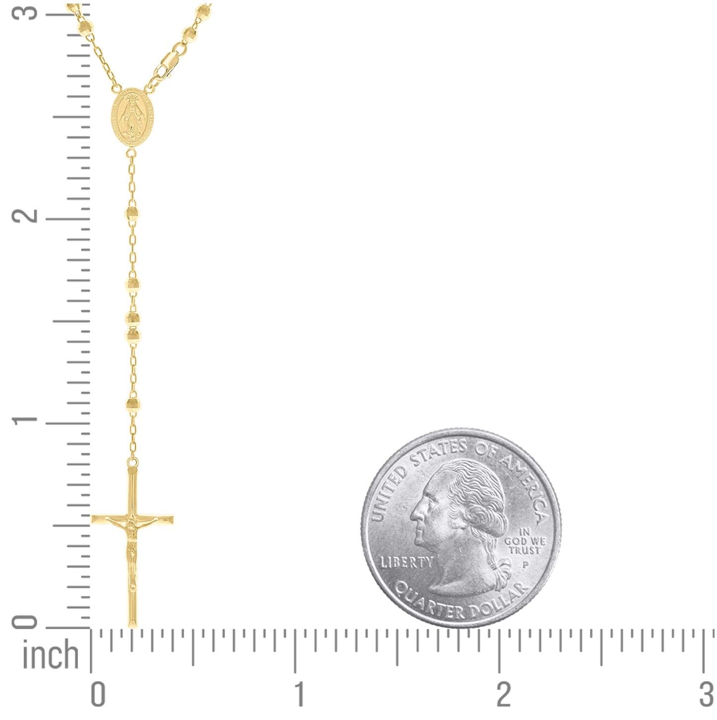 Sterling Silver Rhodium Plated Unisex Guadalupe Crucifix Cross Religious Rosary Necklace 4Mm