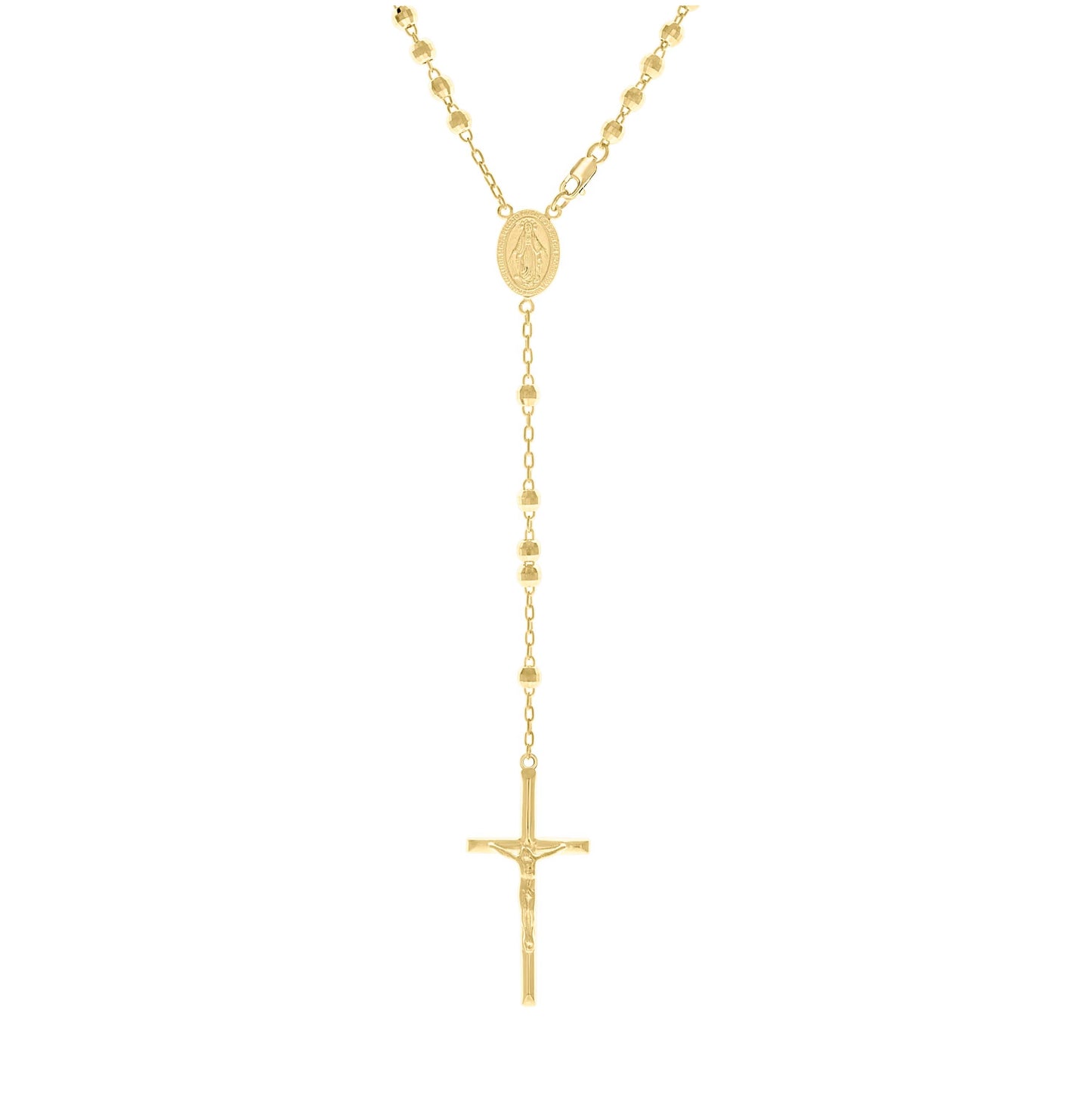 Sterling Silver Rhodium Plated Unisex Guadalupe Crucifix Cross Religious Rosary Necklace 4Mm
