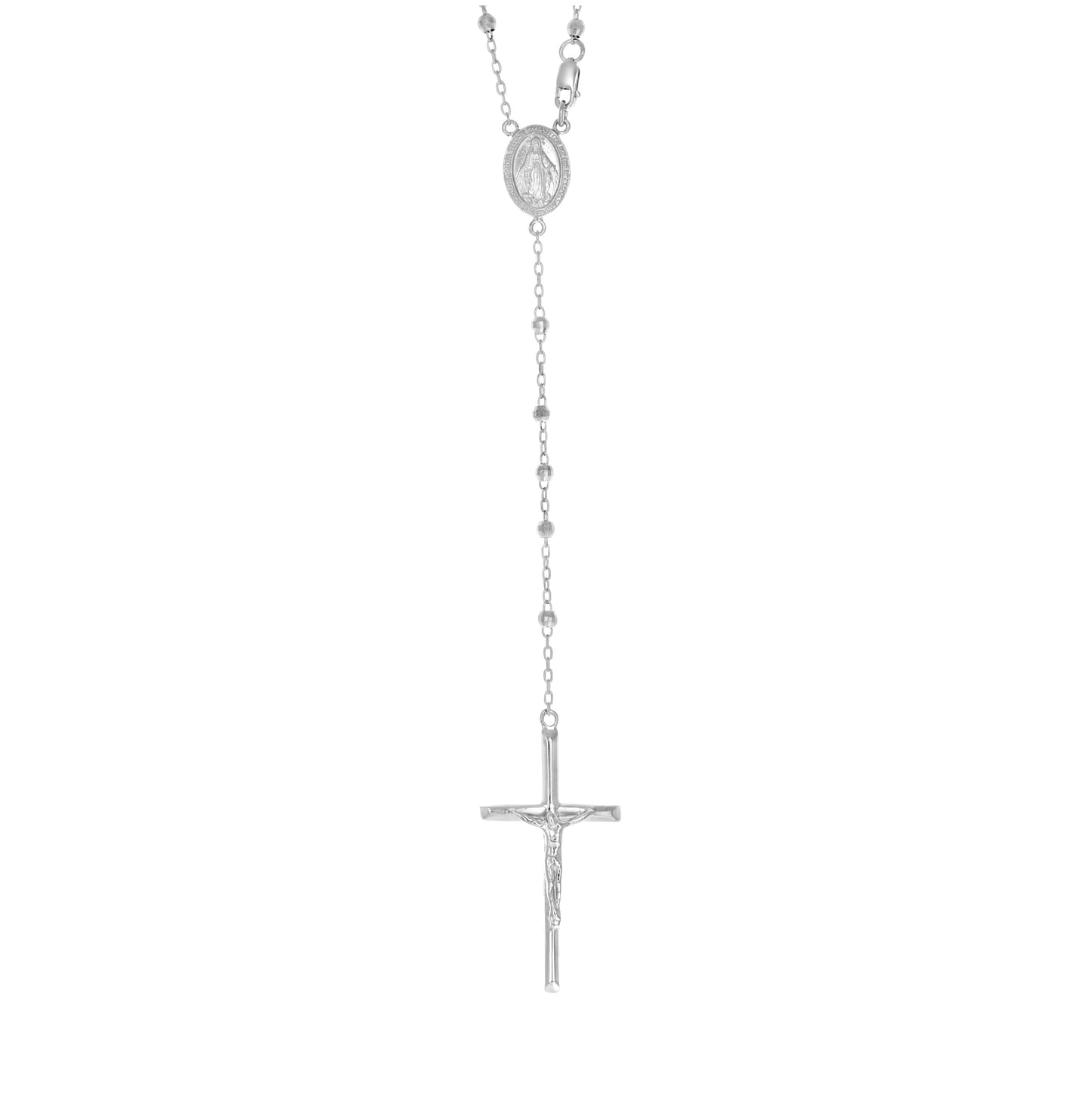 Sterling Silver Or Yellow-Tone Or Rhodium Plated Unisex Guadalupe Crucifix Cross Religious Rosary Necklace 3Mm