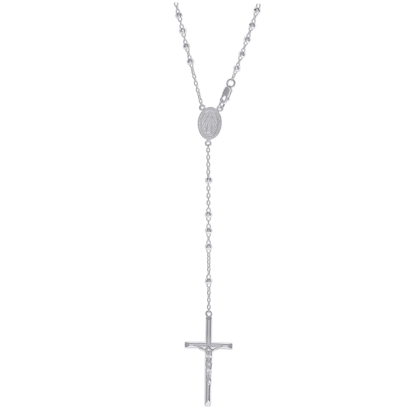 Sterling Silver Or Yellow-Tone Or Rhodium Plated Unisex Guadalupe Crucifix Cross Religious Rosary Necklace 3Mm