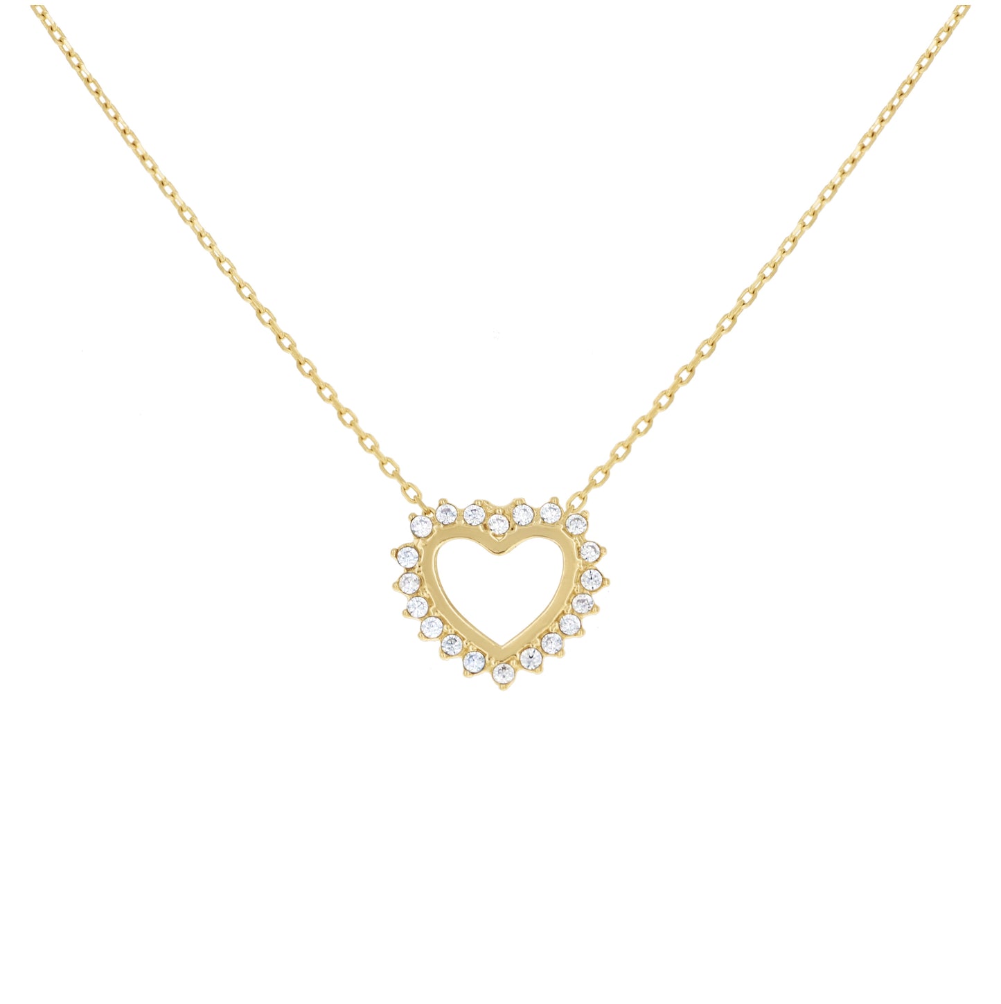 14K Yellow Gold Womens Cubic-Zirconia Heart Love Necklace 18 Inches