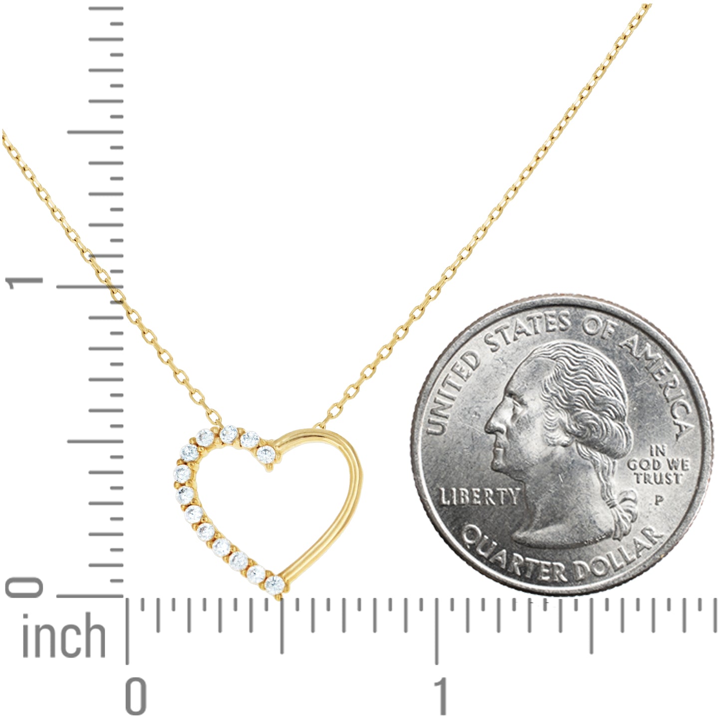 14K Yellow Gold Womens Cubic-Zirconia Heart Love Charm Necklace 18 Inches