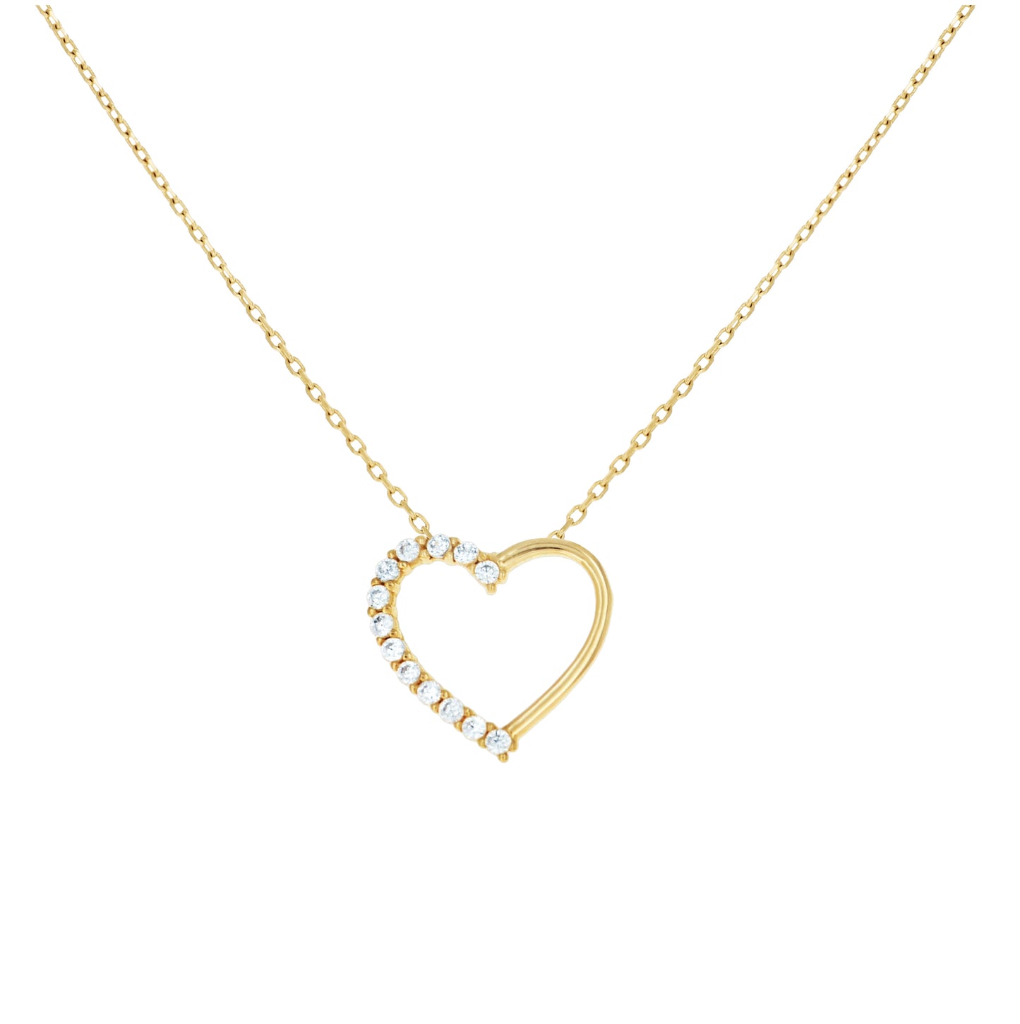 14K Yellow Gold Womens Cubic-Zirconia Heart Love Charm Necklace 18 Inches