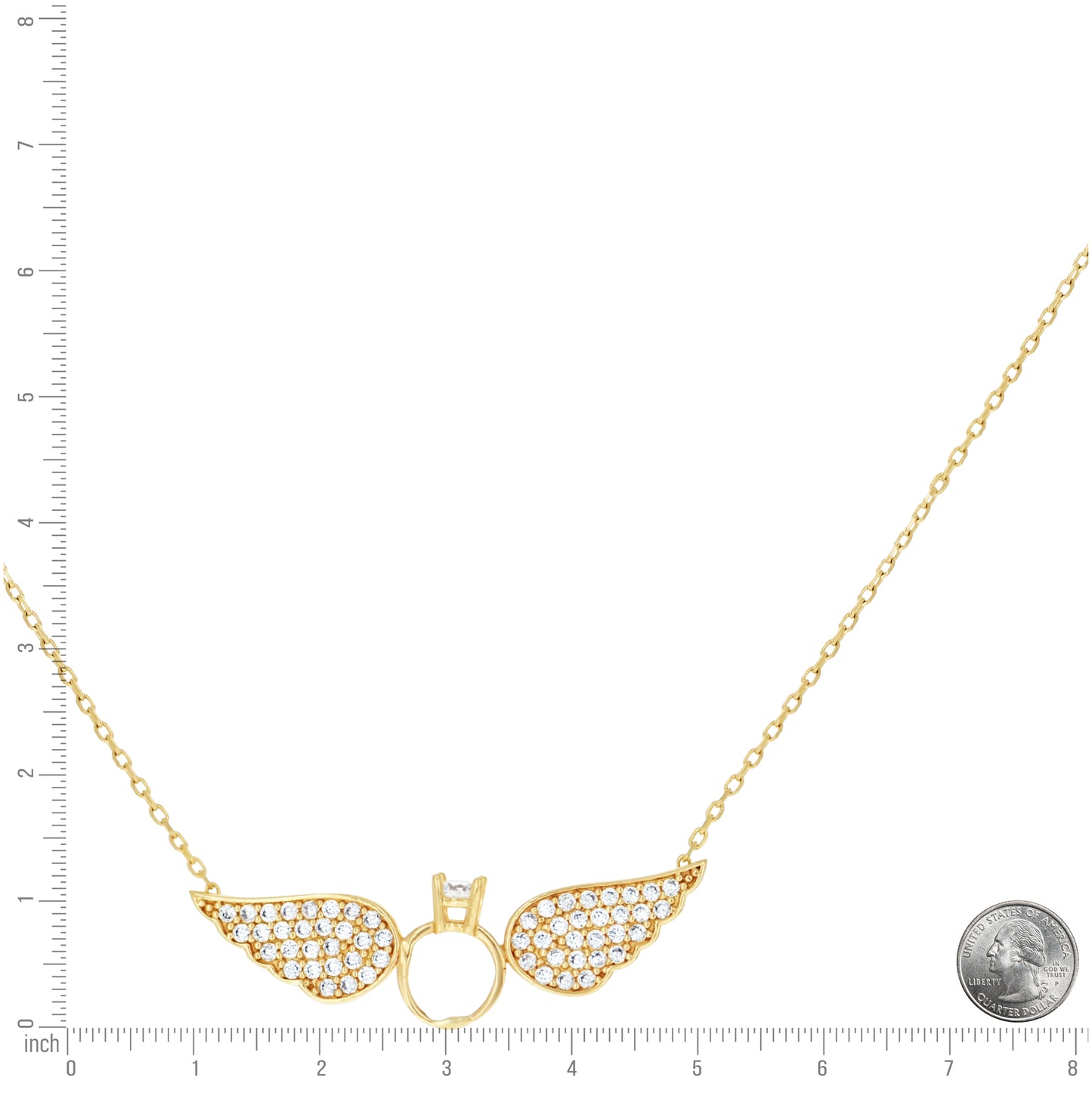 14K Yellow Gold Womens Cubic-Zirconia Flying Ring Fashion Charm Necklace 18 Inches