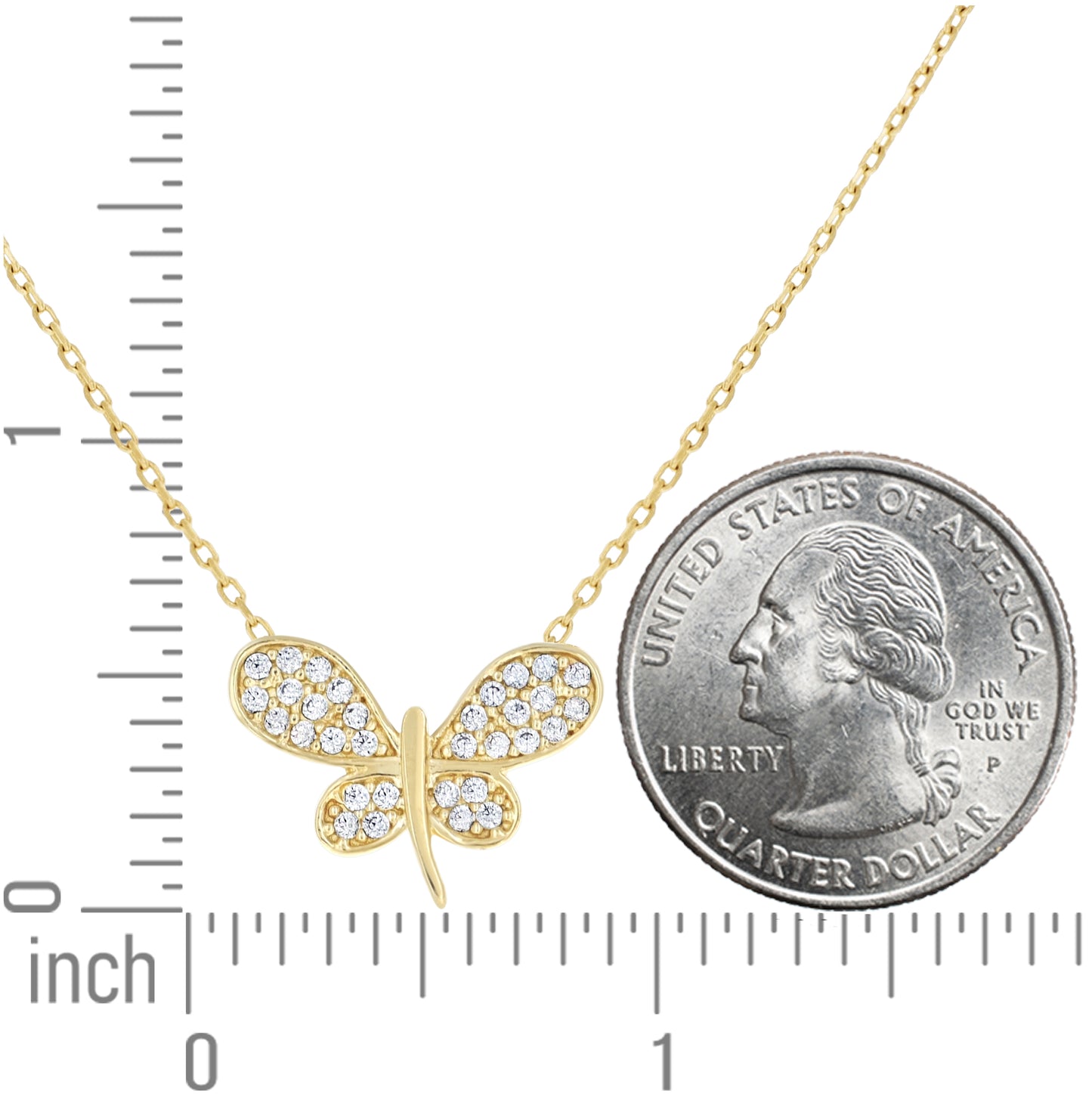 14K Yellow Gold Womens Cubic-Zirconia Dragonfly Fashion Necklace 18 Inches