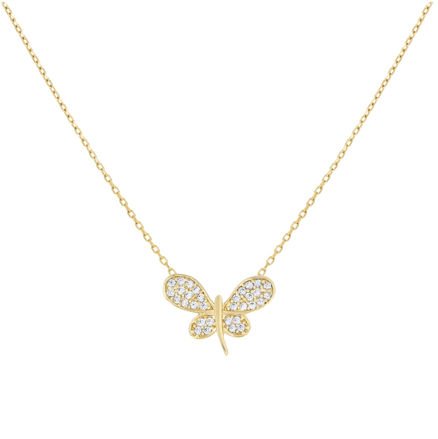 14K Yellow Gold Womens Cubic-Zirconia Dragonfly Fashion Necklace 18 Inches
