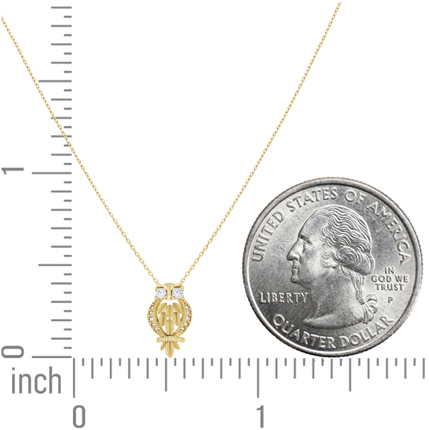 14K Yellow Gold Womens Cubic-Zirconia Owl Necklace 18 Inches