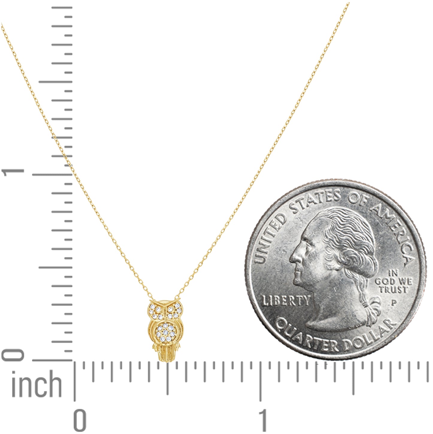 14K Yellow Gold Womens Cubic-Zirconia Owl Necklace 18 Inches