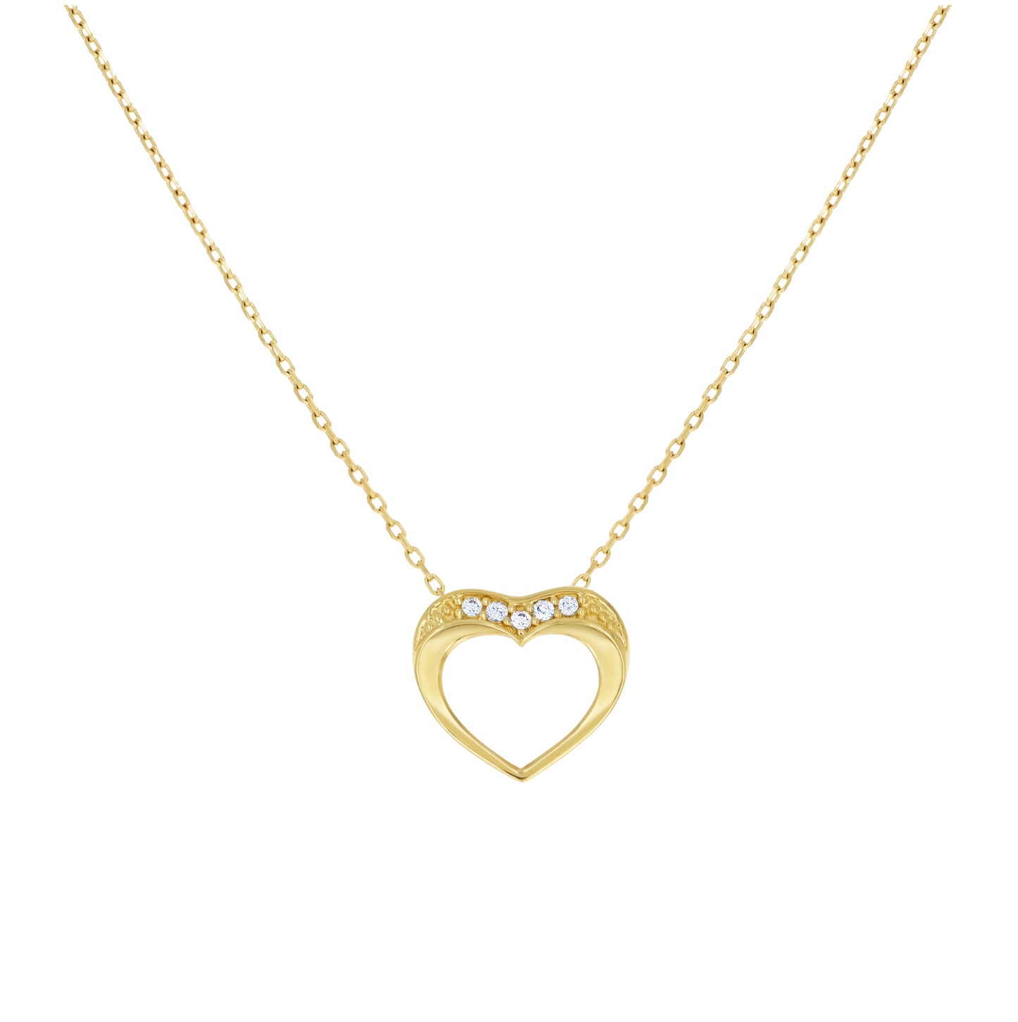 14K Yellow Gold Womens Cubic-Zirconia Heart Love Necklace 18 Inches