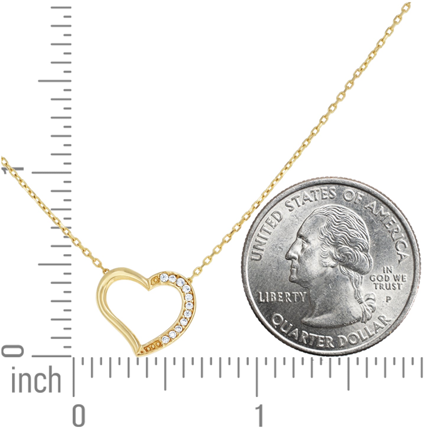14K Yellow Gold Womens Cubic-Zirconia Heart Love Necklace 18 Inches