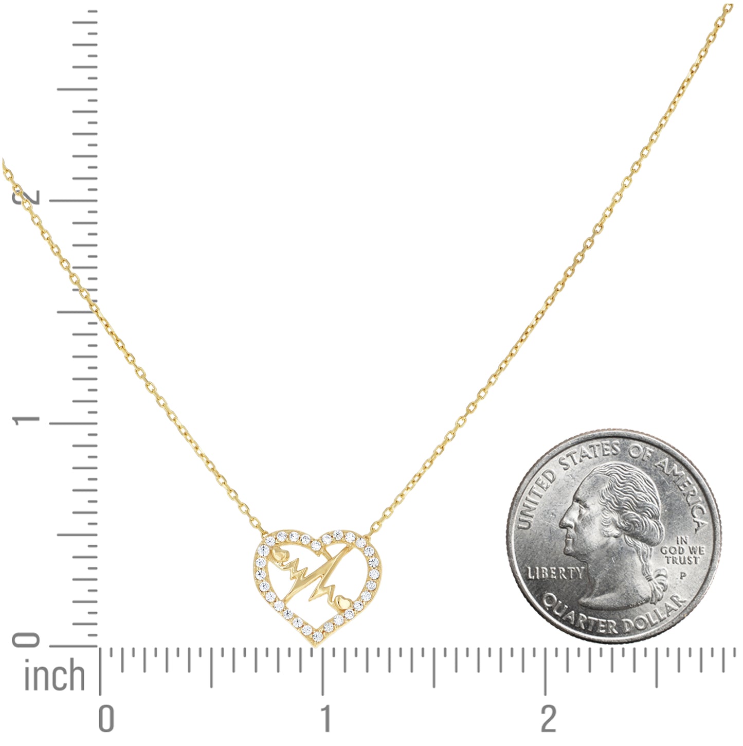 14K Yellow Gold Womens Cubic-Zirconia Heartbeat In Heart Charm Necklace 18 Inches