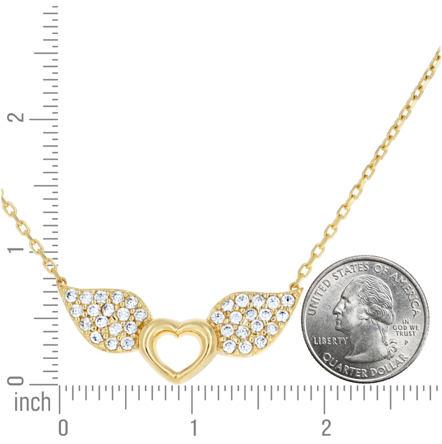 14K Yellow Gold Womens Cubic-Zirconia Flying Heart Charm Necklace 18 Inches
