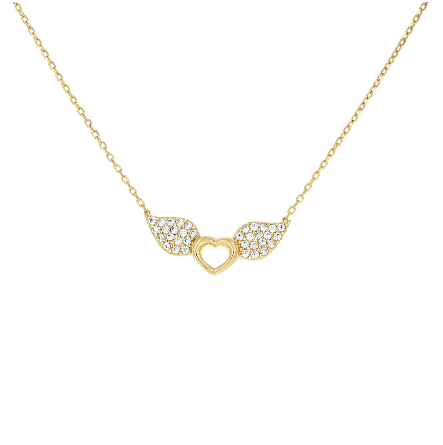 14K Yellow Gold Womens Cubic-Zirconia Flying Heart Charm Necklace 18 Inches