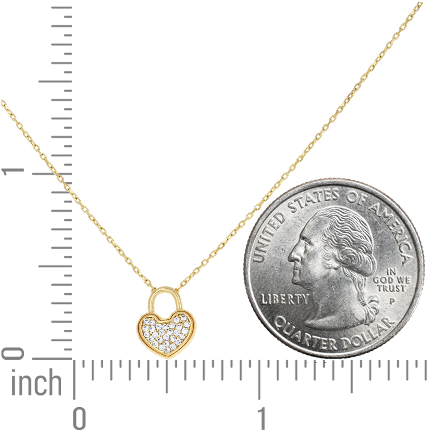 14K Yellow Gold Womens Cubic-Zirconia Heart Lock Charm Necklace 18 Inches
