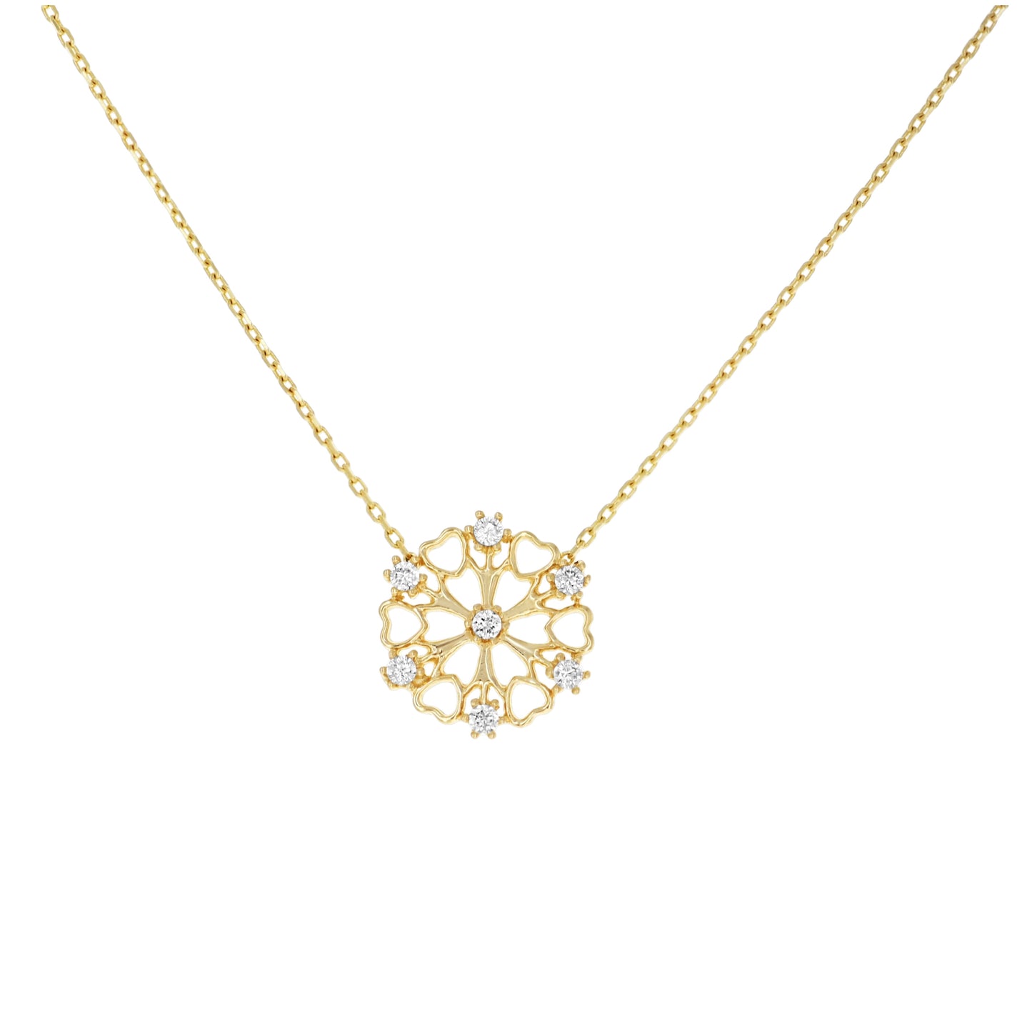 14K Yellow Gold Womens Cubic-Zirconia Flower Fashion Charm Necklace 18 Inches