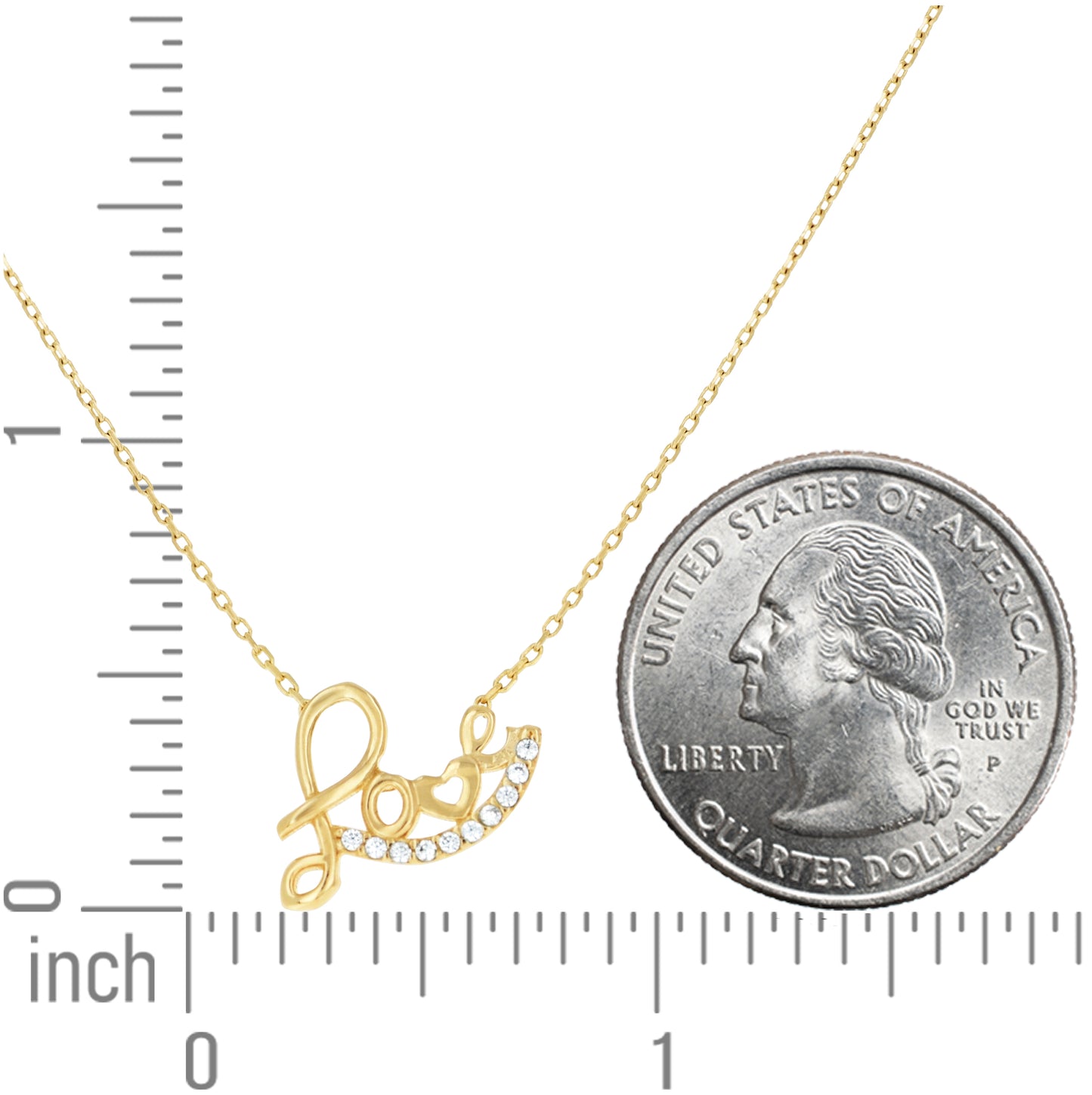 14K Yellow Gold Womens Cubic-Zirconia Love Charm Necklace 18 Inches