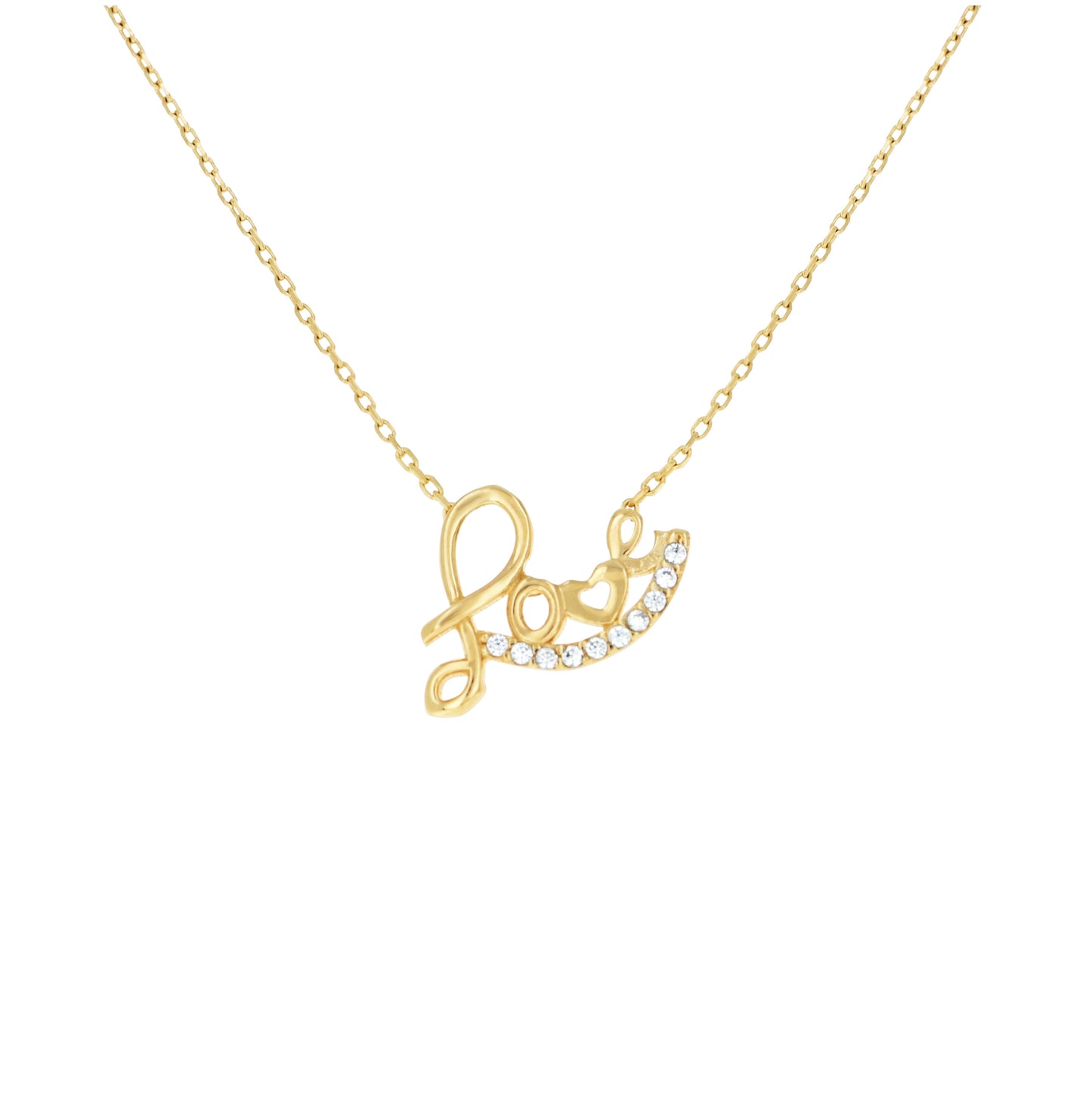 14K Yellow Gold Womens Cubic-Zirconia Love Charm Necklace 18 Inches