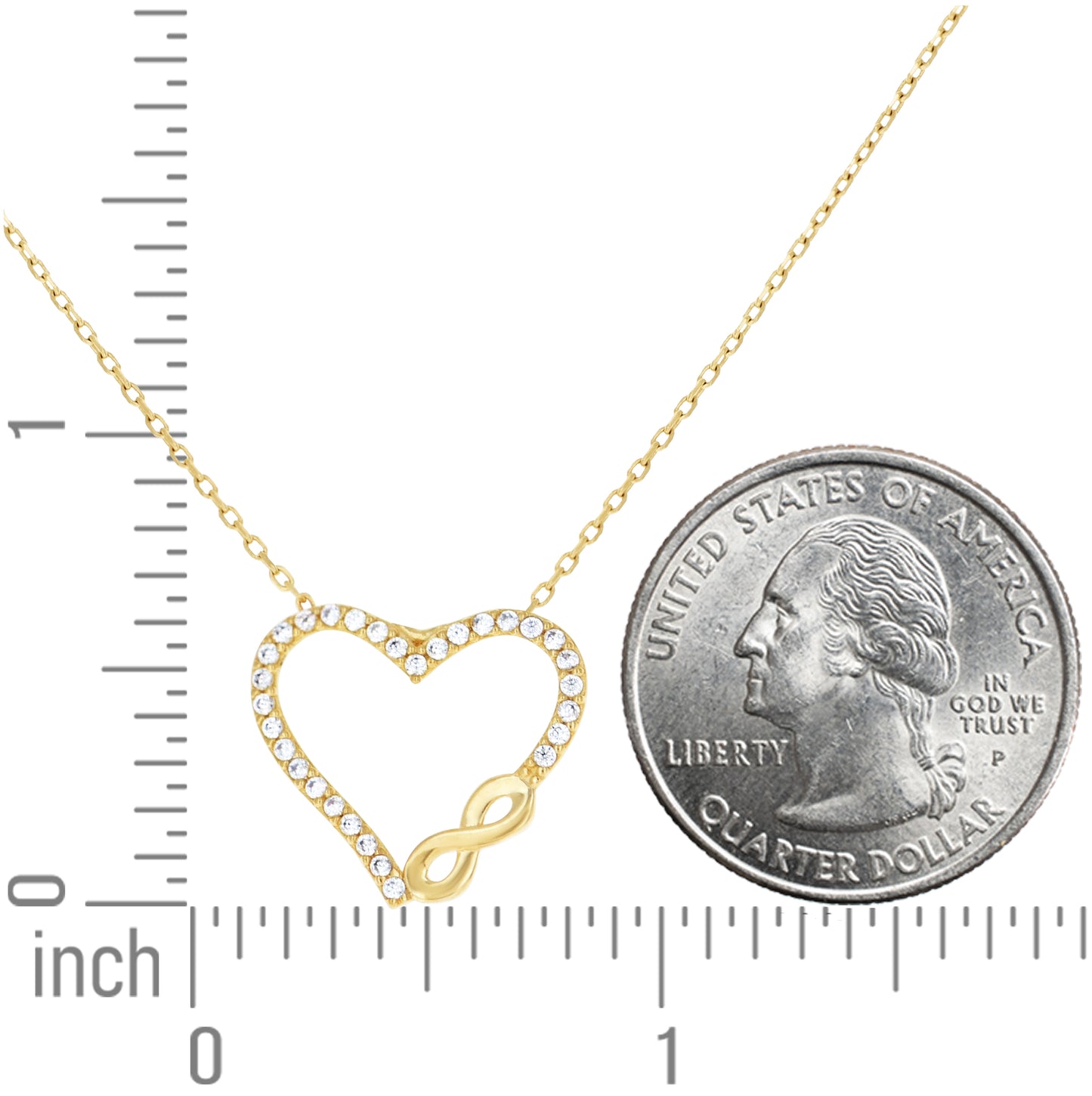 14K Yellow Gold Womens Cubic-Zirconia Infinity Heart Love Charm Necklace 18 Inches