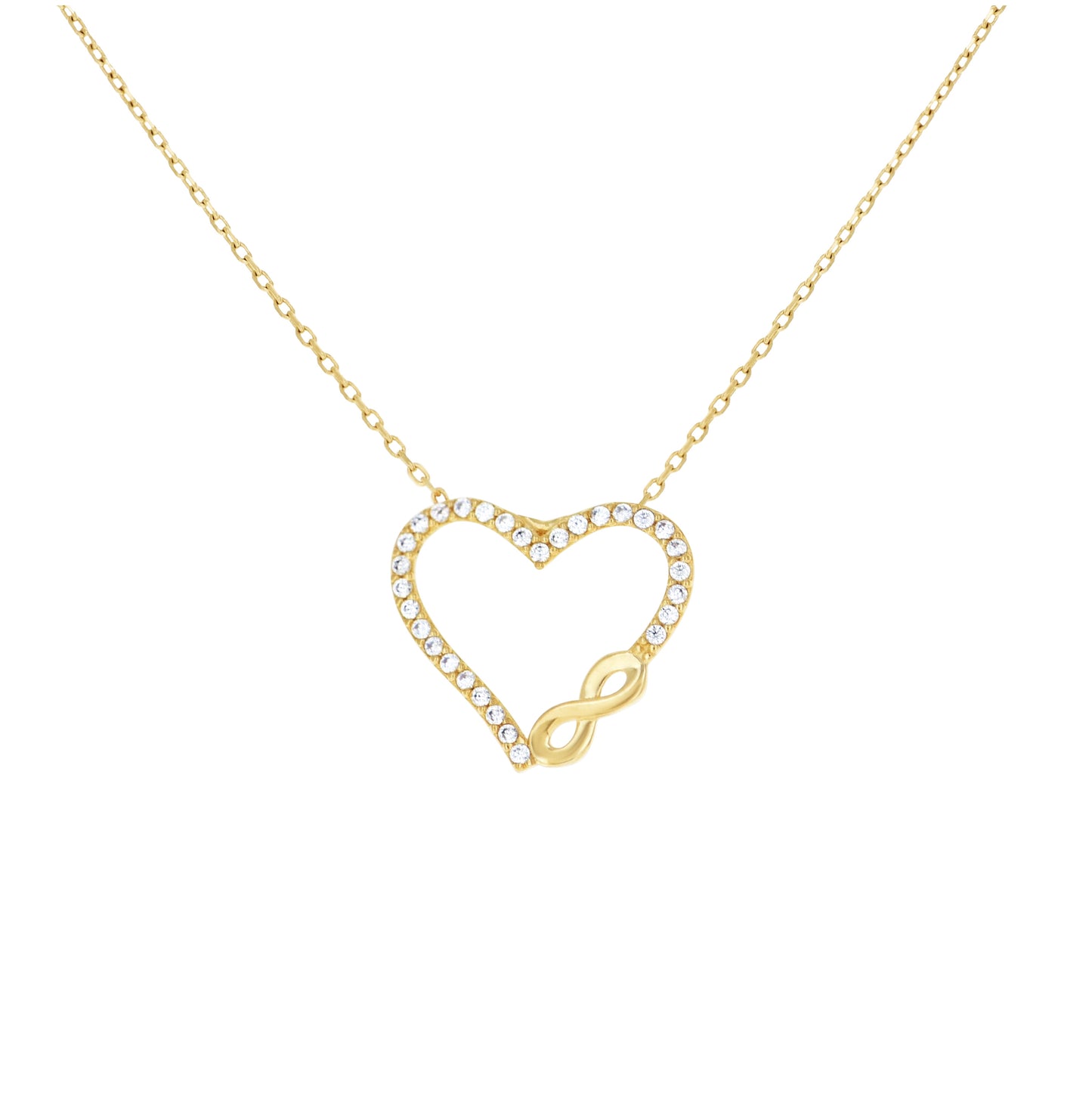14K Yellow Gold Womens Cubic-Zirconia Infinity Heart Love Charm Necklace 18 Inches