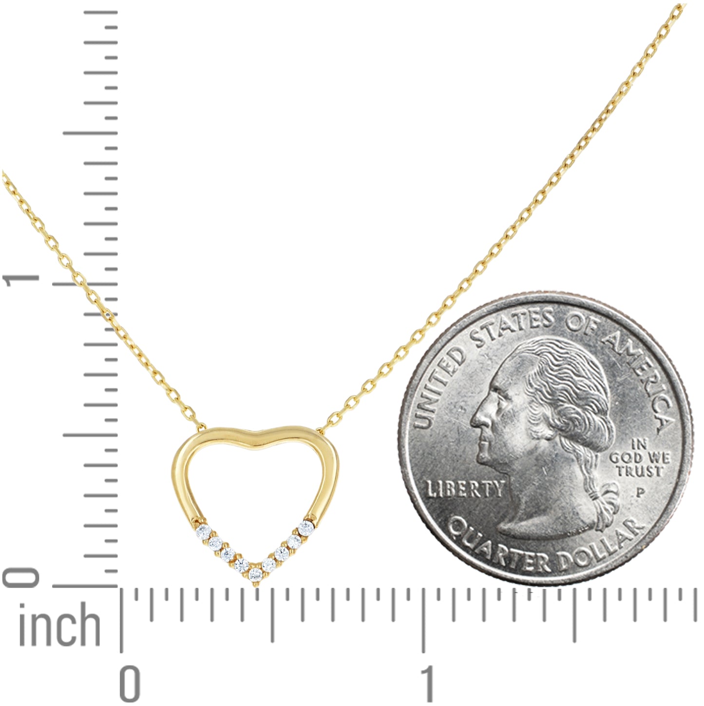 14K Yellow Gold Womens Cubic-Zirconia Heart Love Charm Necklace 18 Inches