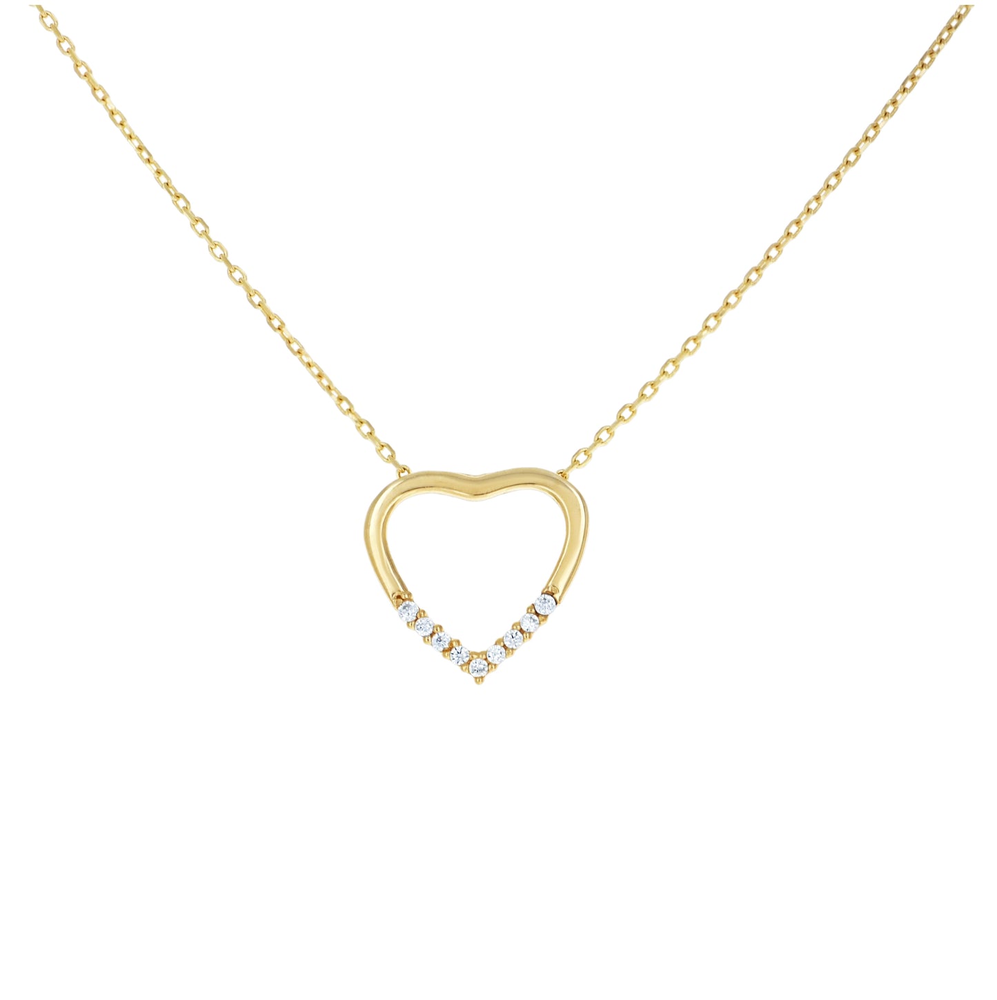 14K Yellow Gold Womens Cubic-Zirconia Heart Love Charm Necklace 18 Inches