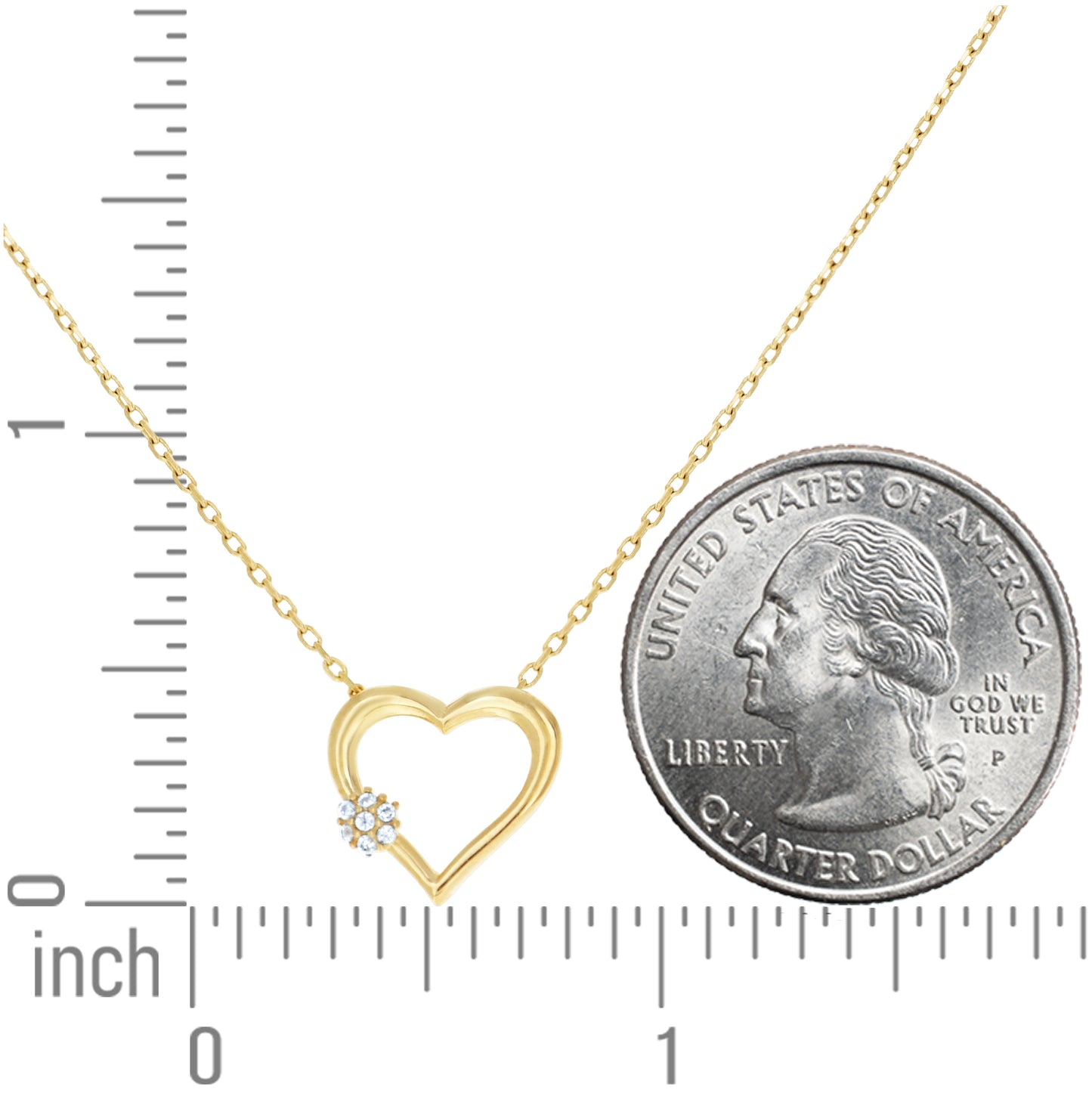 14K Yellow Gold Womens Cubic-Zirconia Heart Love Charm Necklace 18 Inches