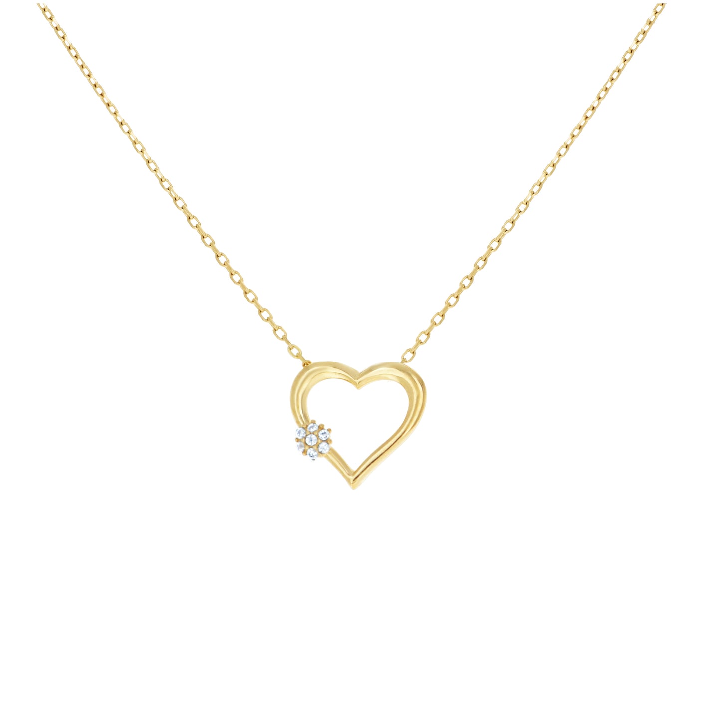 14K Yellow Gold Womens Cubic-Zirconia Heart Love Charm Necklace 18 Inches